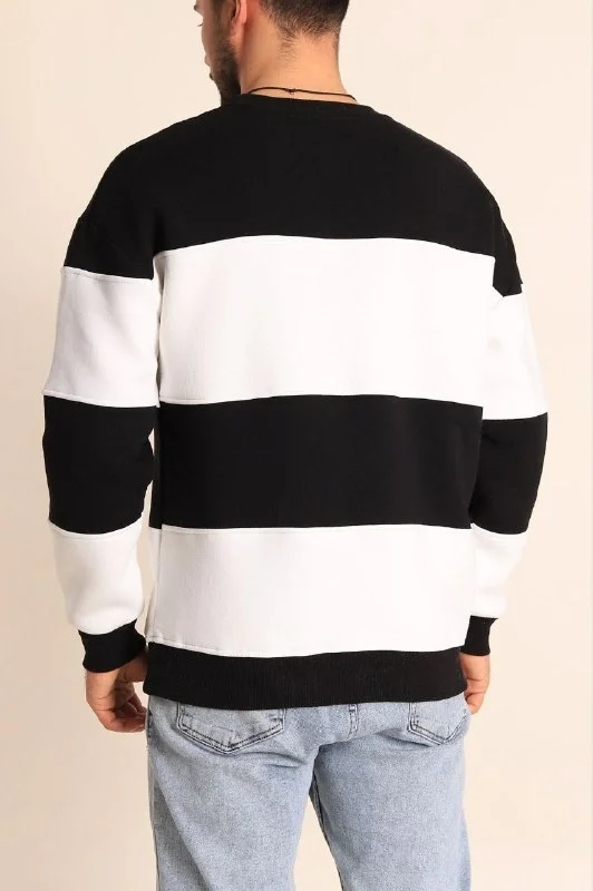 Parçalı Bisiklet Yaka Baskılı SweatShirt - Siyah Görsel 2