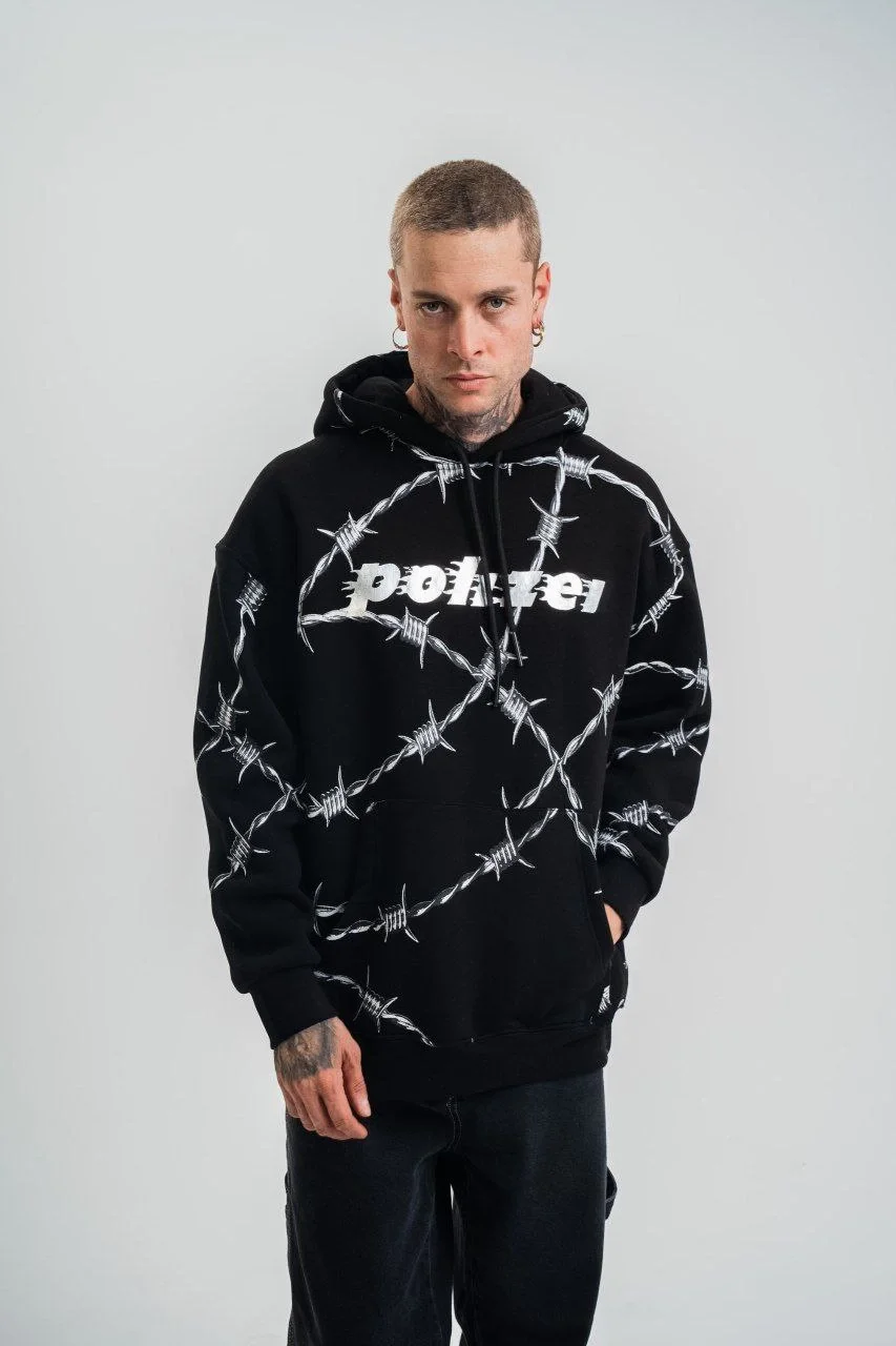 ERKEK Kapşonlu Varak ve Pano Baskılı SweatShirt- Siyah