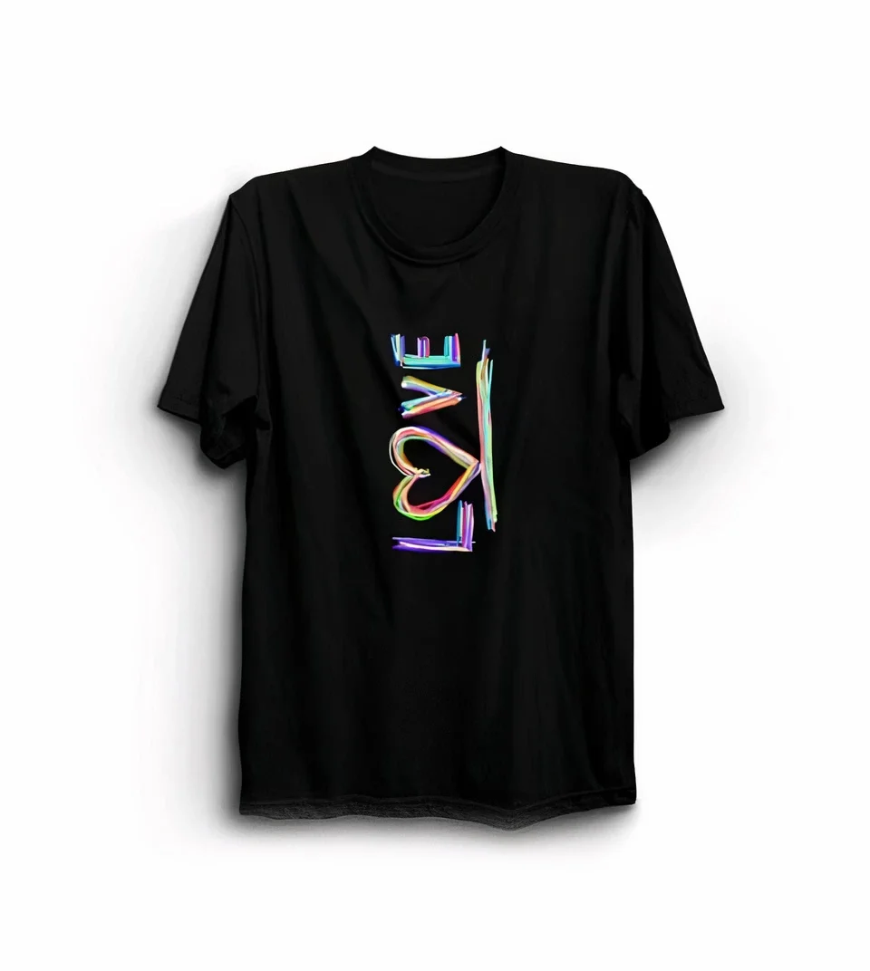 Sevgililer Günü İçin Özel Tasarım Love Baskılı T-shirt - Siyah