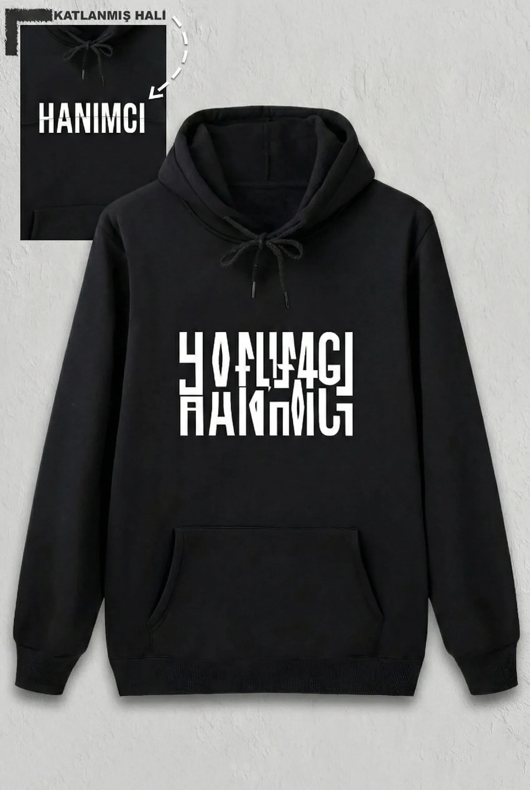 Sevgililer Günü Özel Kapüşonlu Hanımcı Baskılı Oversize Sweatshirt - Siyah