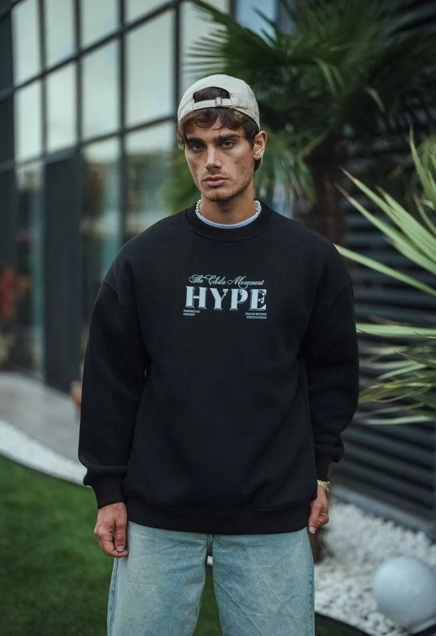 Üç İplik Bisiklet Yaka Baskılı SweatShirt - Siyah Görsel 2