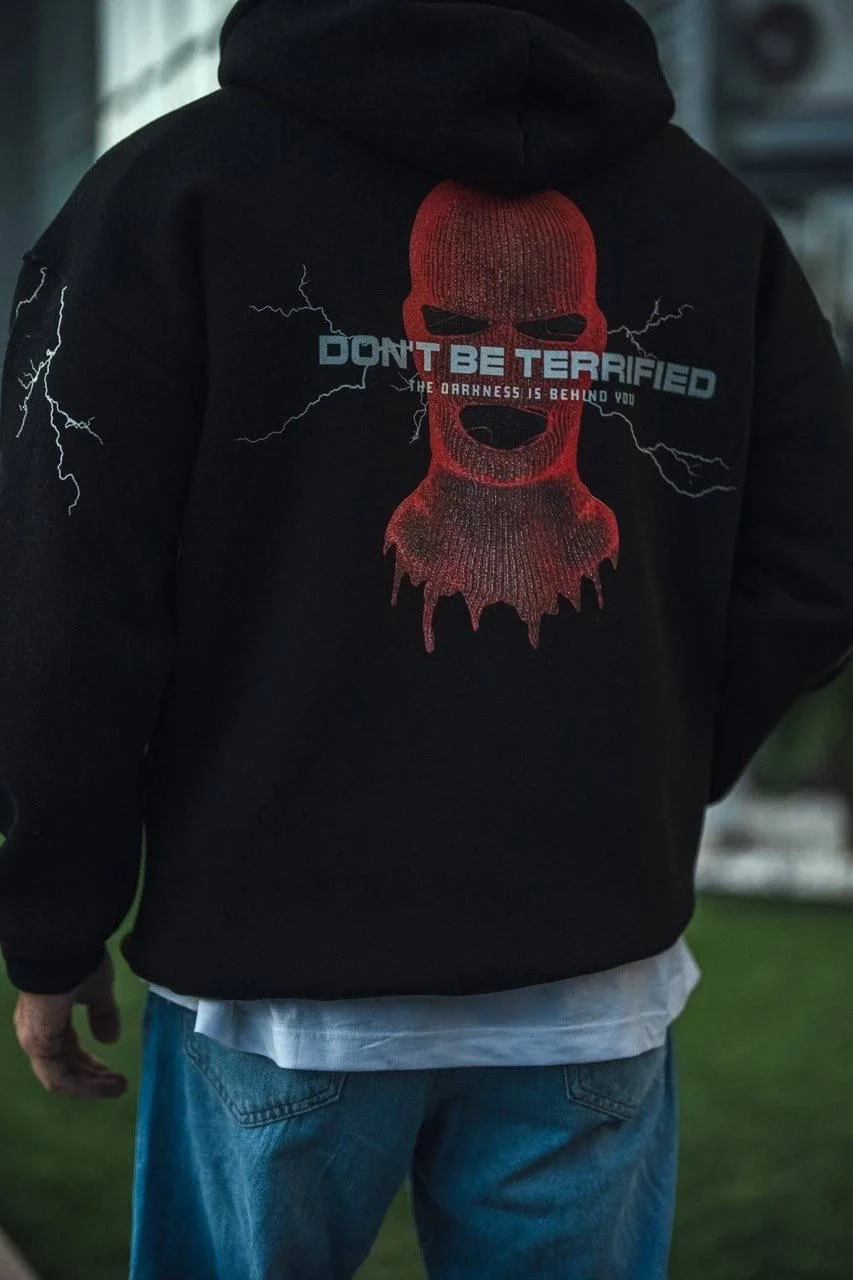 Üç İplik Kapüşonlu Baskılı Oversize SweatShirt- Siyah Görsel 2