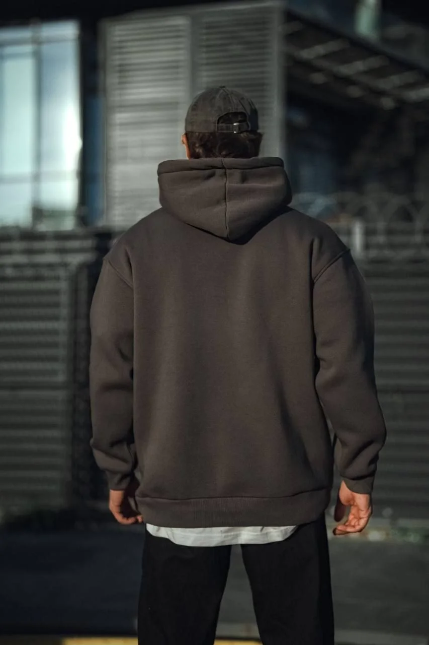 Üç İplik Penye Kapşonlu Basic SweatShirt - Füme Görsel 2