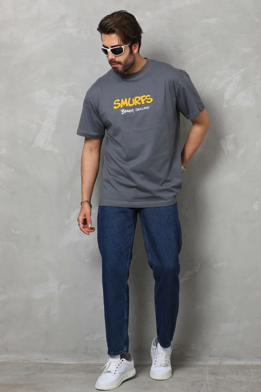 Unisex Basic Bisiklet Yaka Oversize T-Shirt - Füme Görsel 7