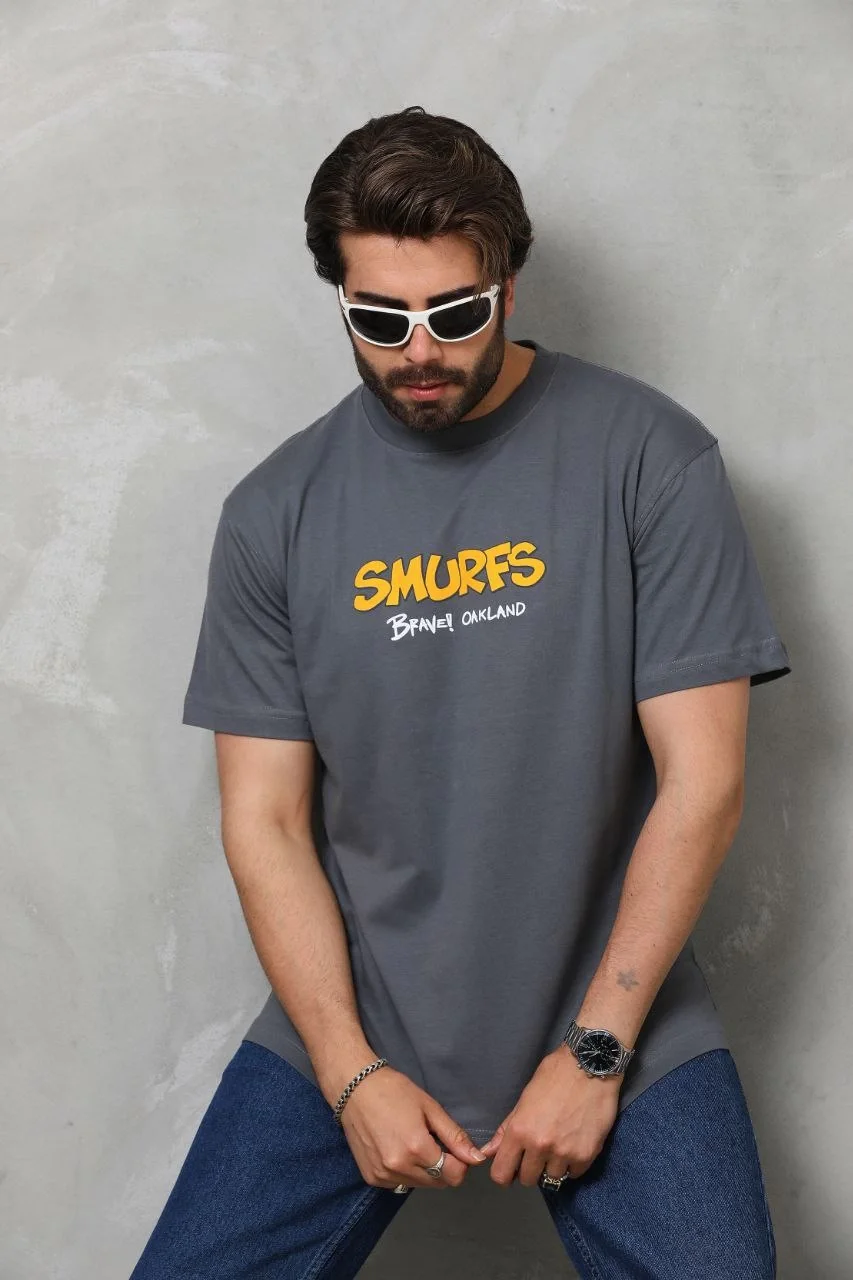 Unisex Basic Bisiklet Yaka Oversize T-Shirt - Füme Görsel 4