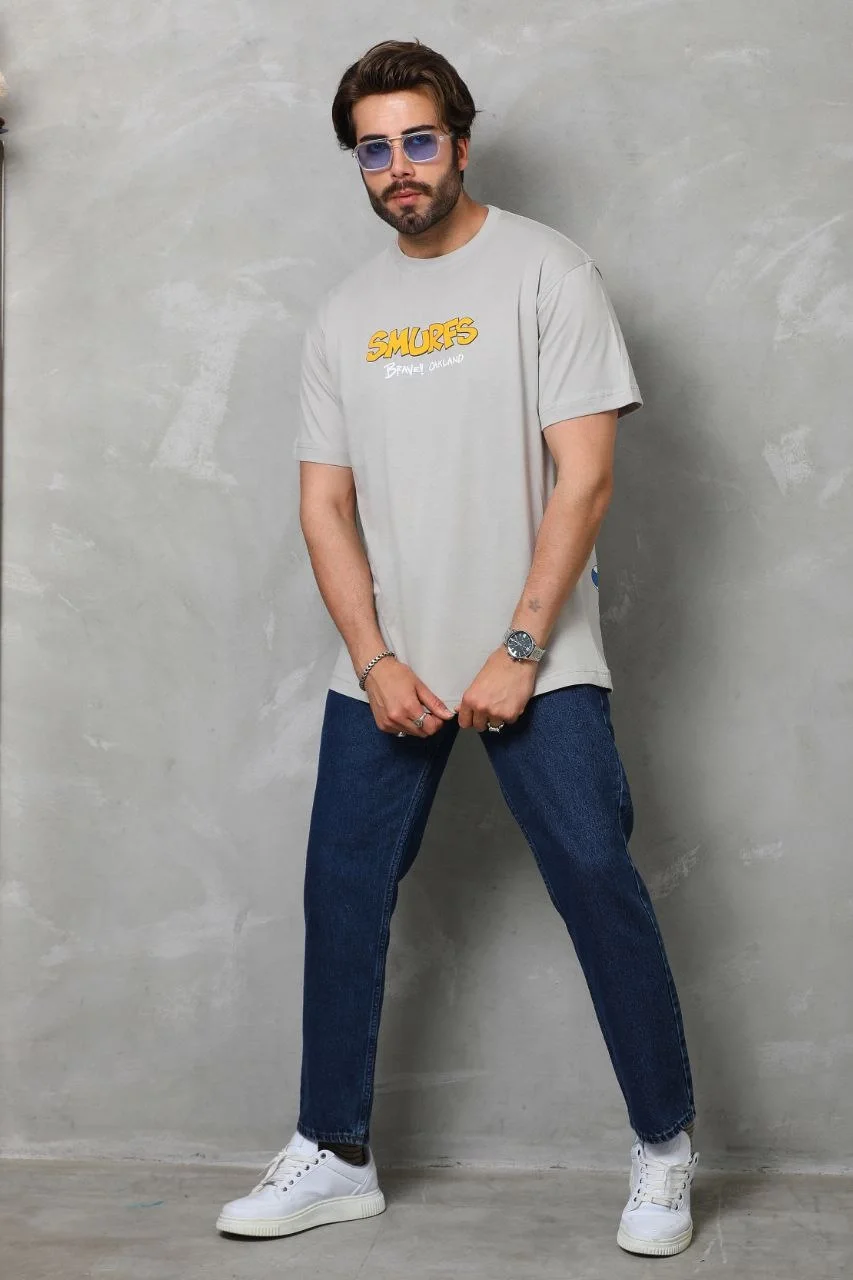 Unisex Basic Bisiklet Yaka Oversize T-Shirt - Gri Görsel 6