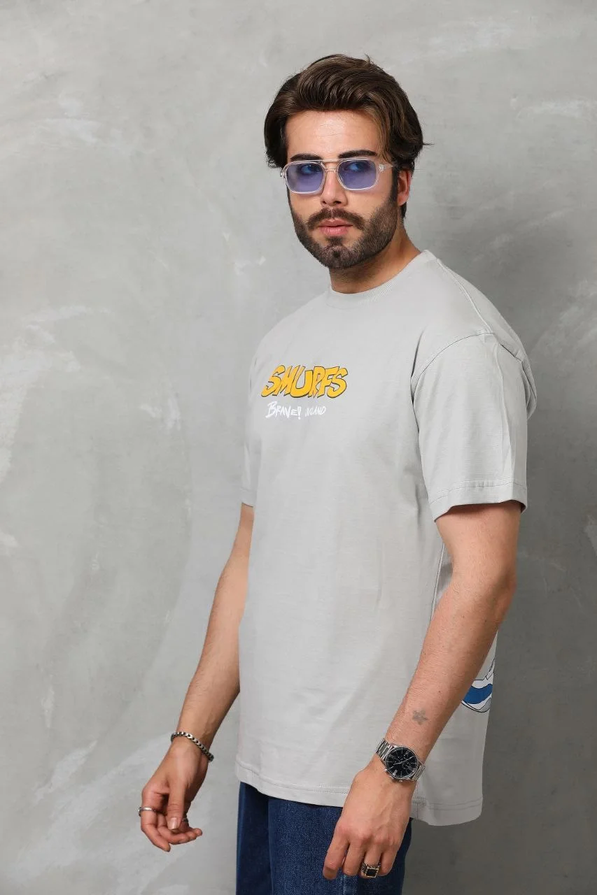 Unisex Basic Bisiklet Yaka Oversize T-Shirt - Gri Görsel 2