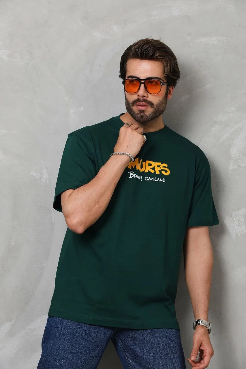 ERKEK Basic Bisiklet Yaka Oversize T-Shirt - Yeşil Görsel 7