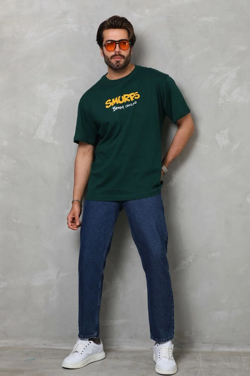 ERKEK Basic Bisiklet Yaka Oversize T-Shirt - Yeşil