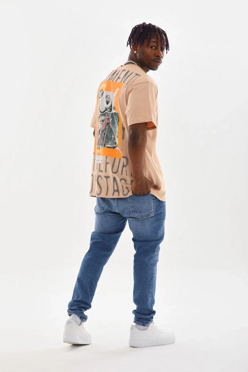 ERKEK Baskılı Oversize T-Shirt - Bej Görsel 5