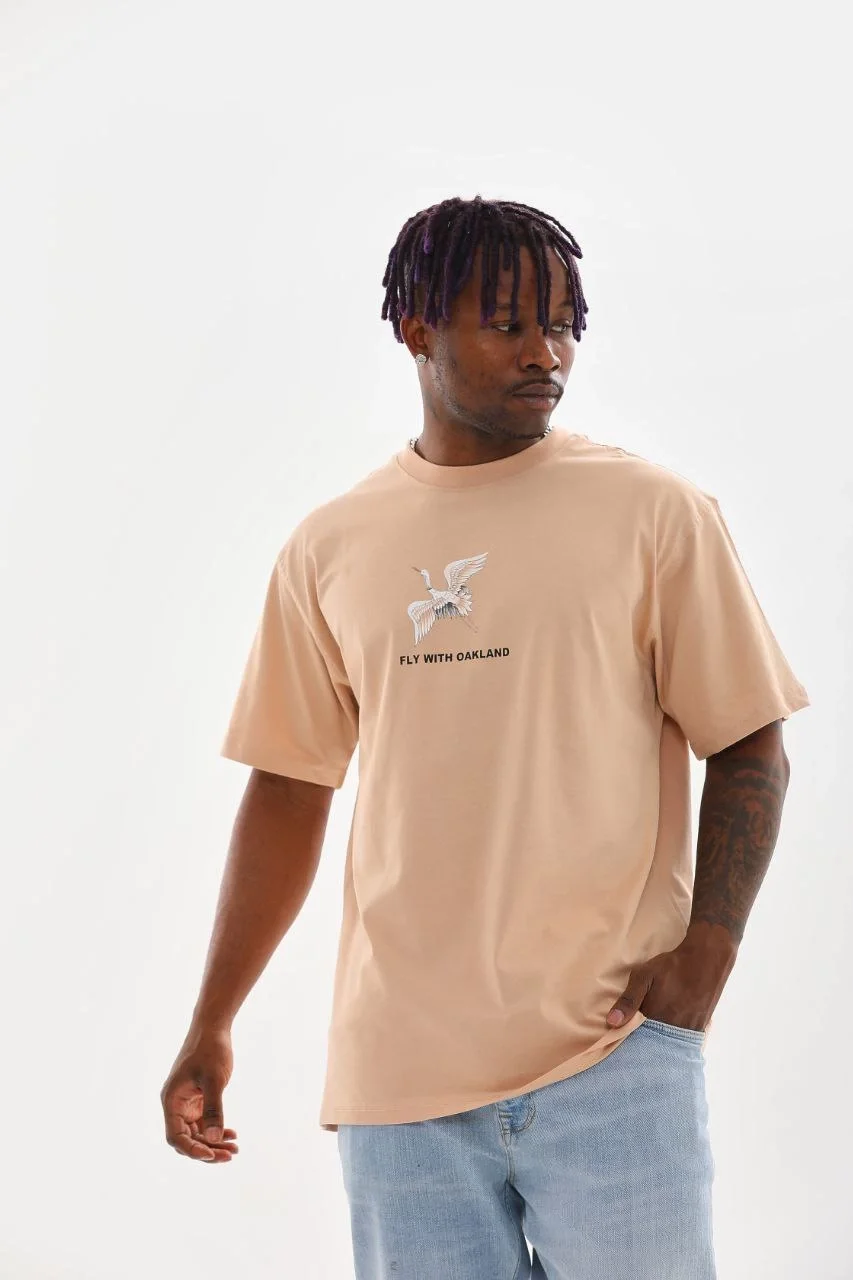 ERKEK Baskılı Oversize T-Shirt - Bej Görsel 5