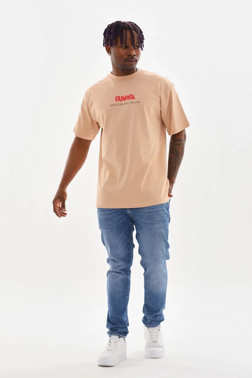 ERKEK Baskılı Oversize T-Shirt - Bej Görsel 5