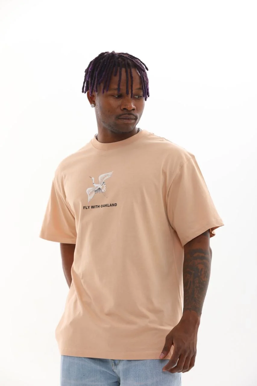ERKEK Baskılı Oversize T-Shirt - Bej Görsel 3
