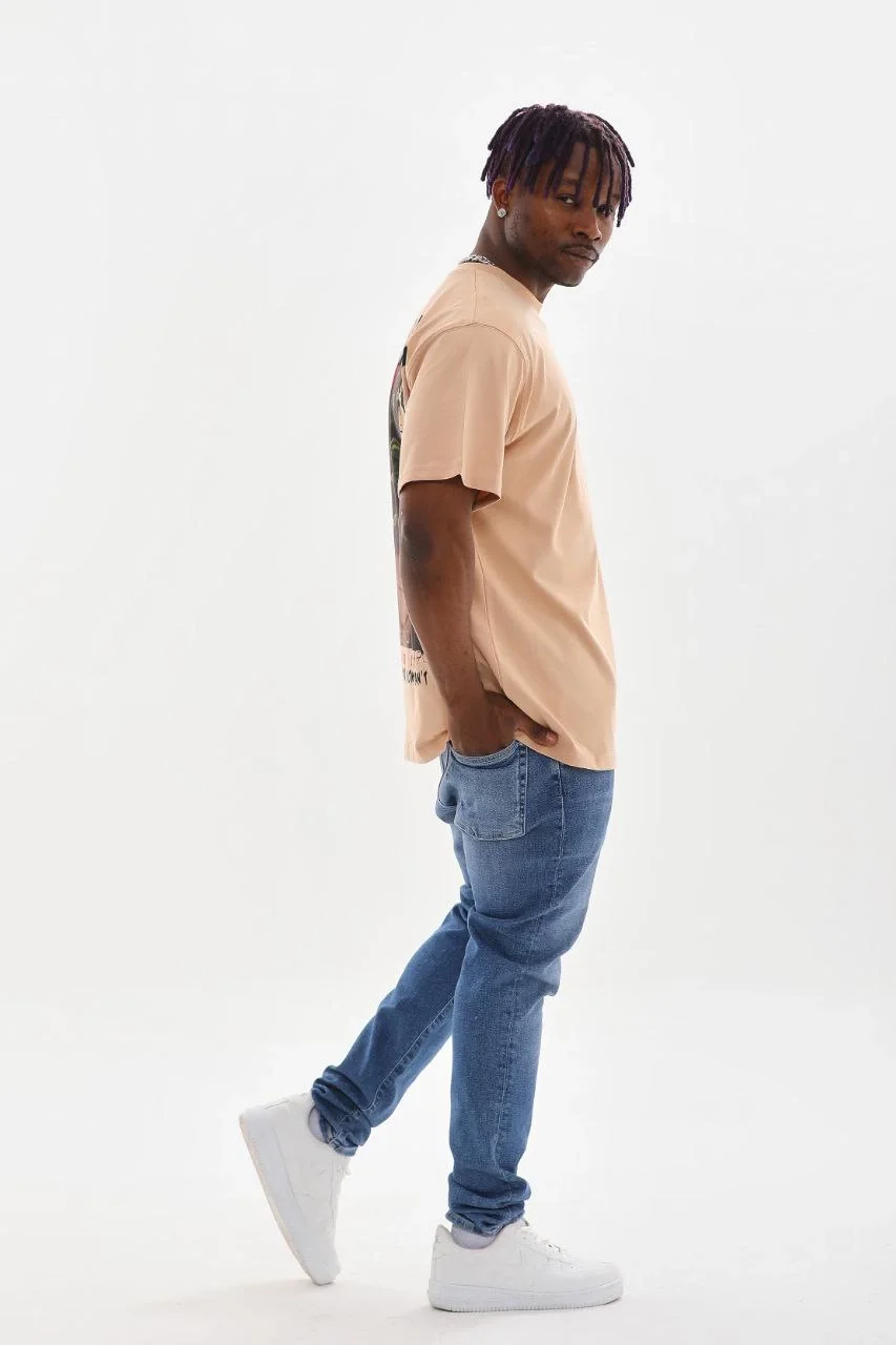 ERKEK Baskılı Oversize T-Shirt - Bej Görsel 3