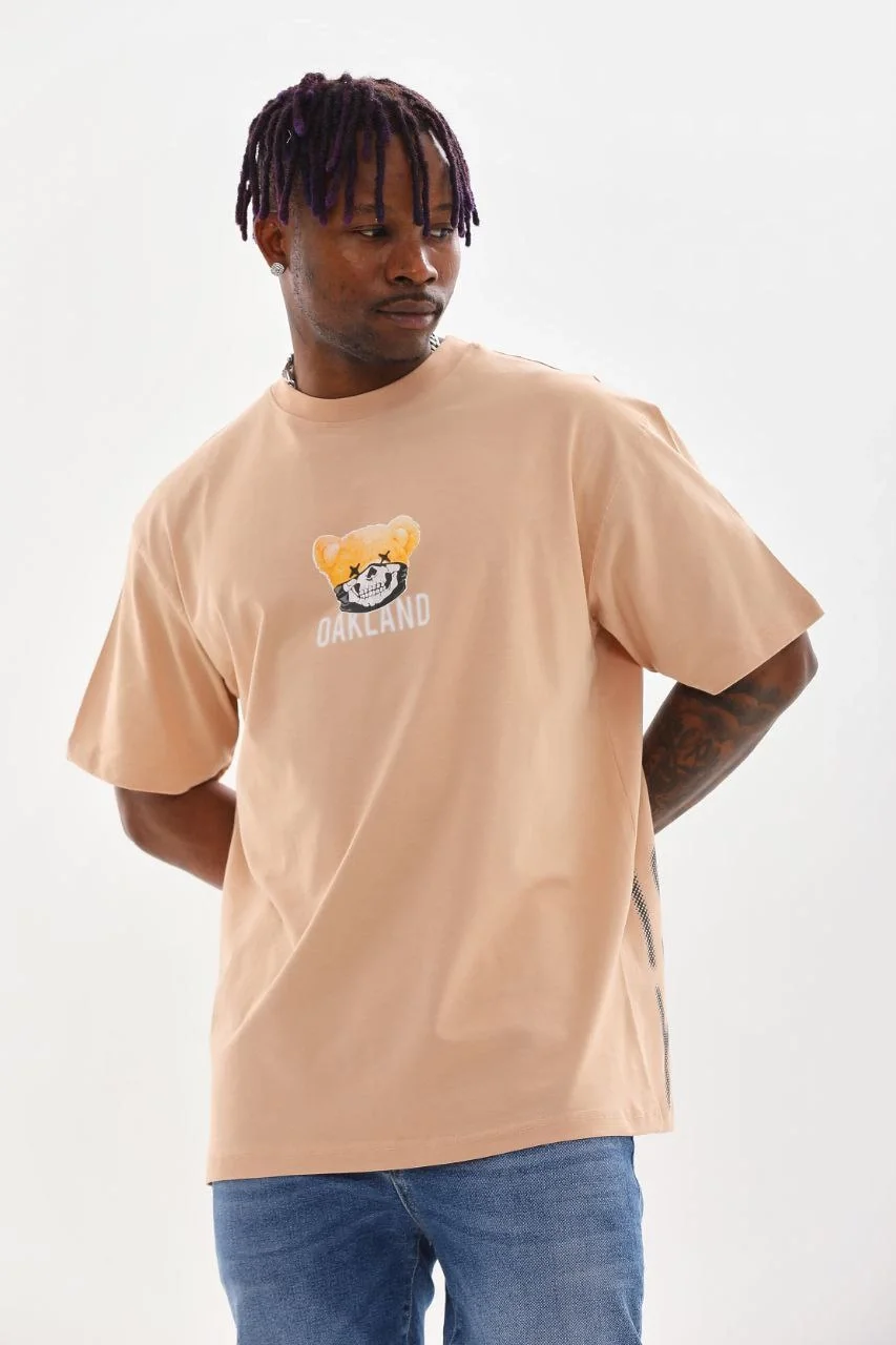 ERKEK Baskılı Oversize T-Shirt - Bej