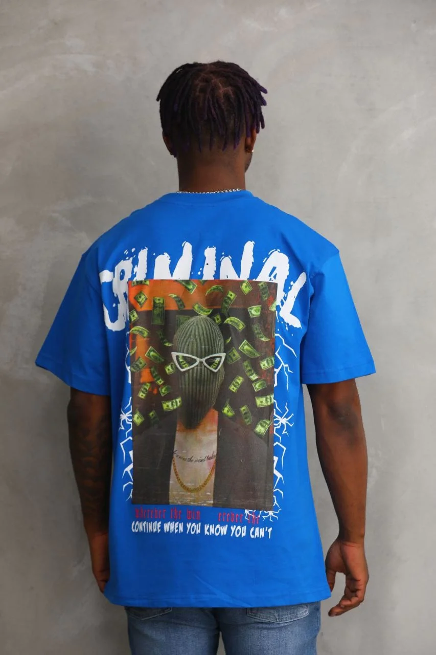 ERKEK Baskılı Oversize T-Shirt - Mavi Görsel 2