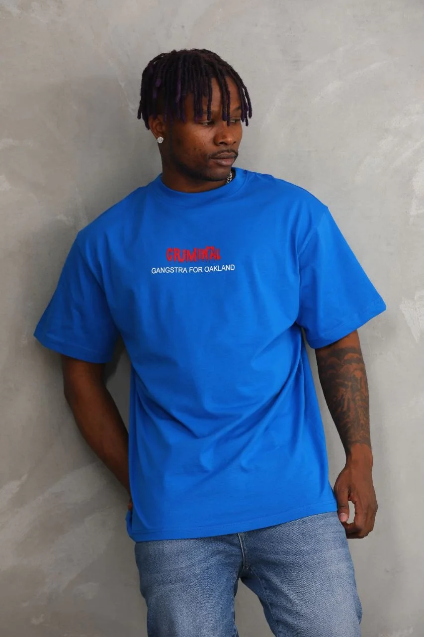 ERKEK Baskılı Oversize T-Shirt - Mavi