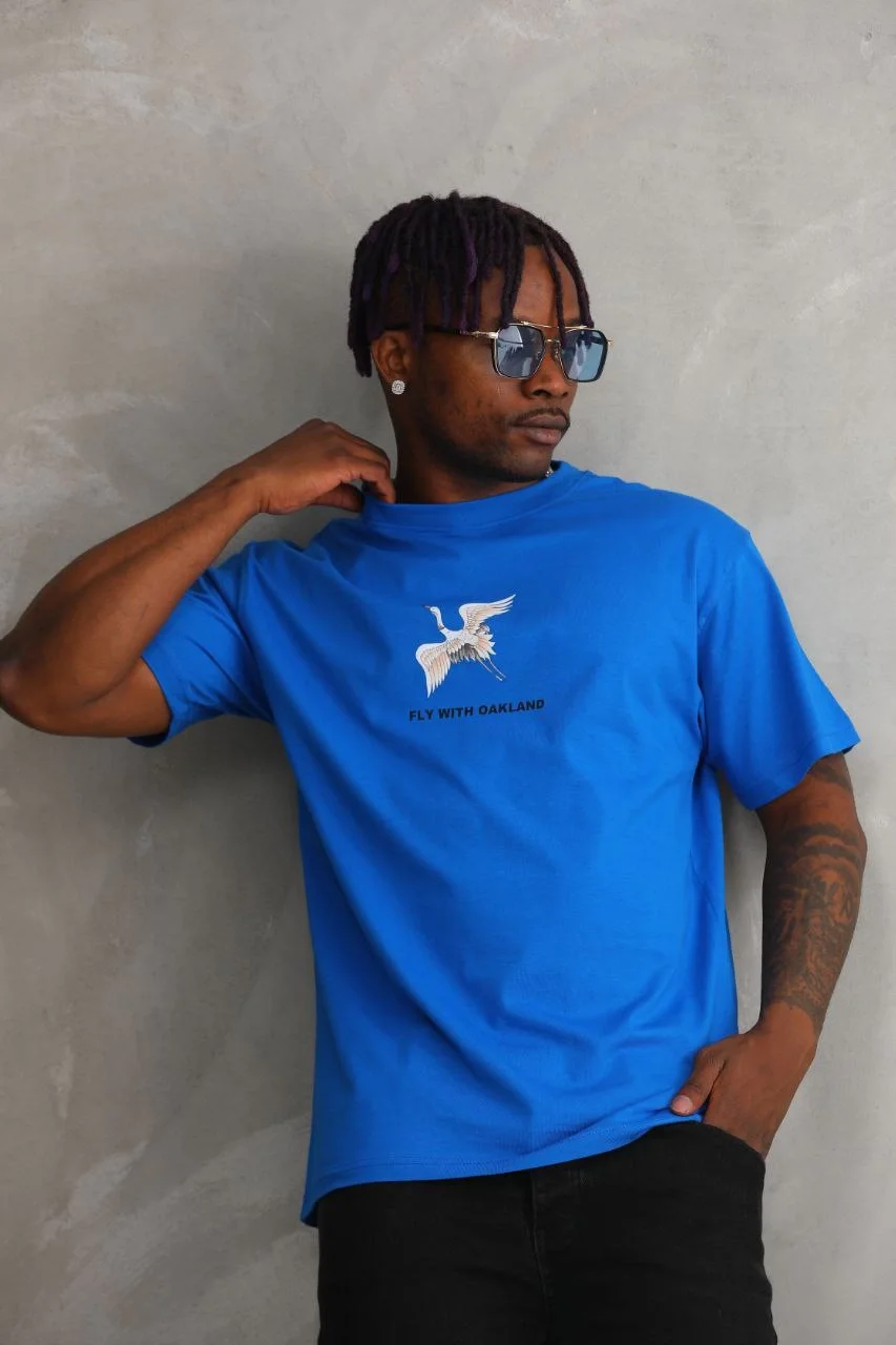 ERKEK Baskılı Oversize T-Shirt - Mavi Görsel 5