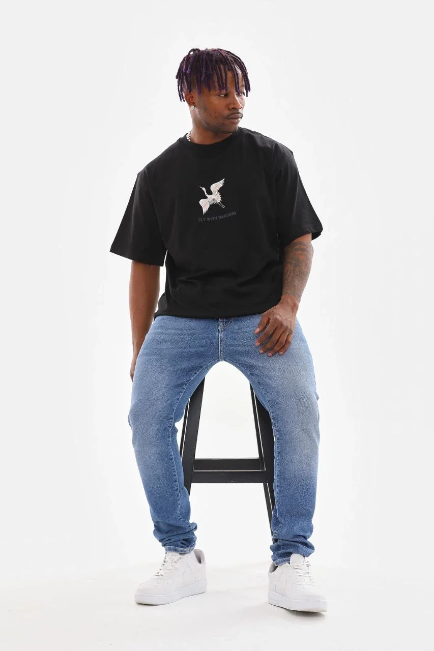 ERKEK Baskılı Oversize T-Shirt - Siyah Görsel 3