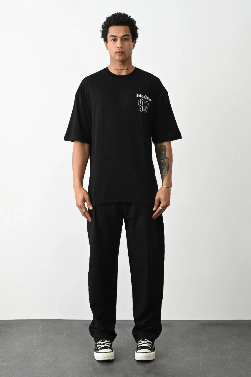 erkek Baskılı Oversize T-Shirt - Siyah Görsel 5