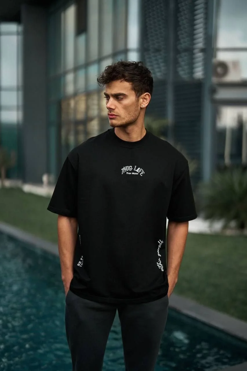 ERKEK Baskılı Oversize T-Shirt - Siyah Görsel 3