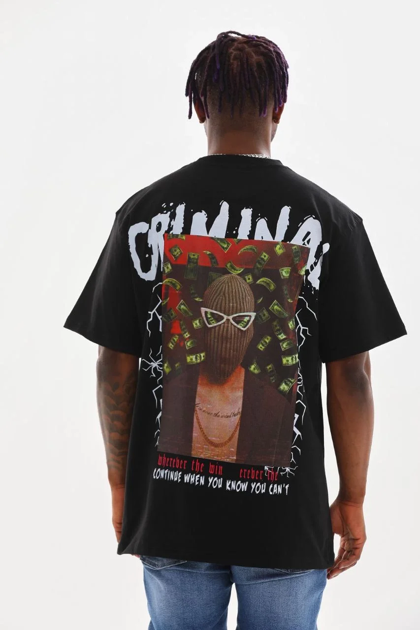 ERKEK Baskılı Oversize T-Shirt - Siyah Görsel 2