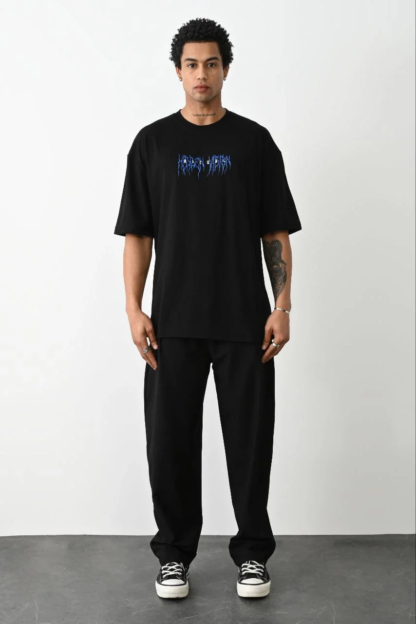 erkek Baskılı Oversize T-Shirt - Siyah Görsel 5
