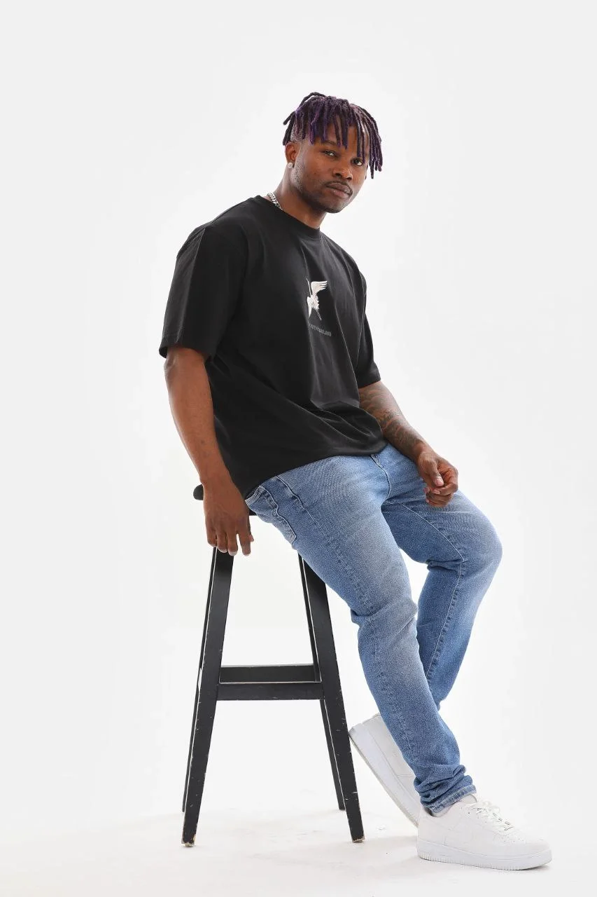 ERKEK Baskılı Oversize T-Shirt - Siyah Görsel 4