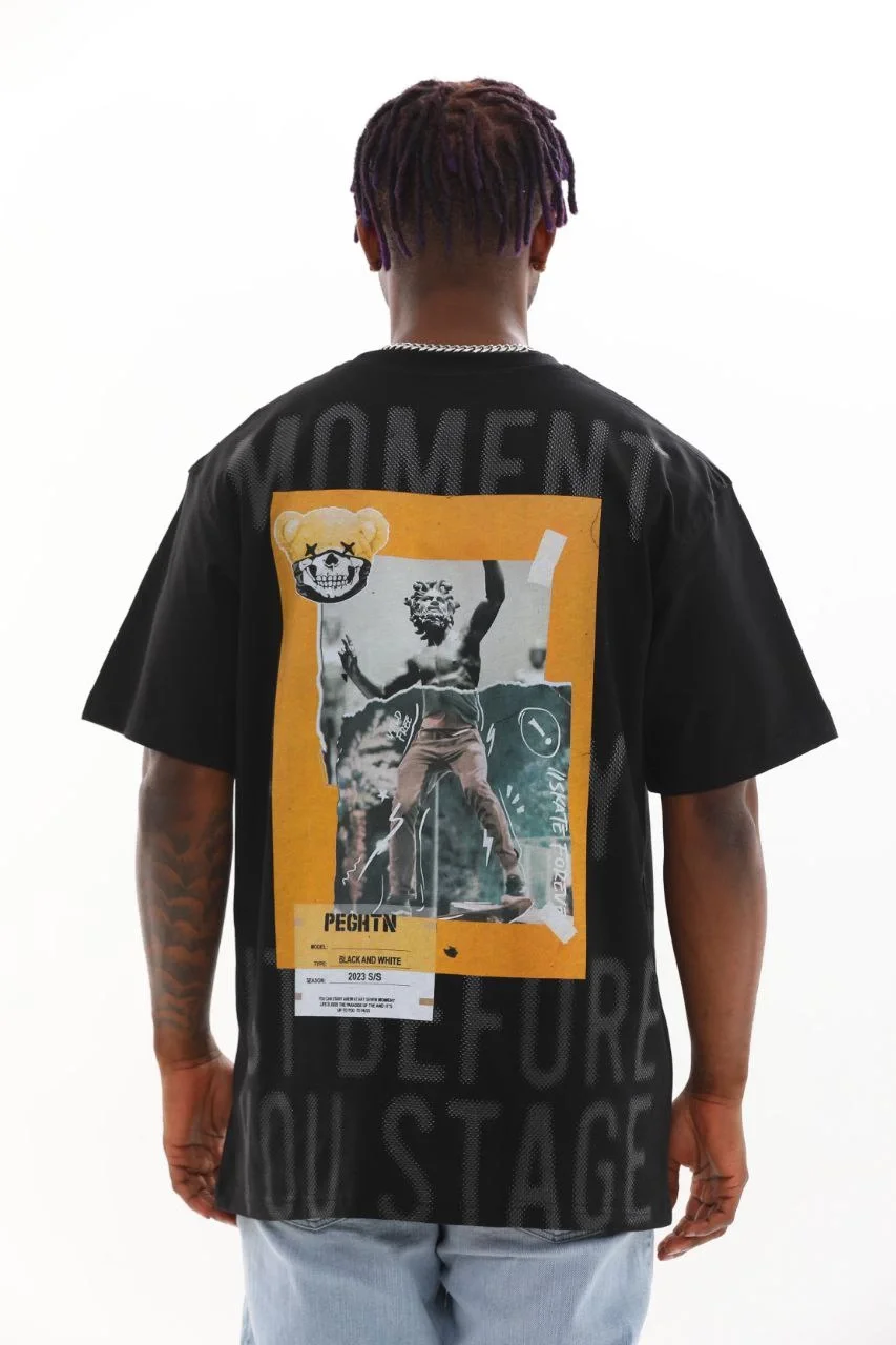 ERKEK Baskılı Oversize T-Shirt - Siyah Görsel 2
