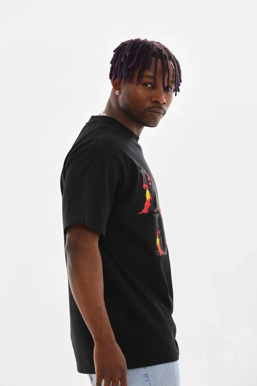 ERKEK Baskılı Oversize T-Shirt - Siyah Görsel 6