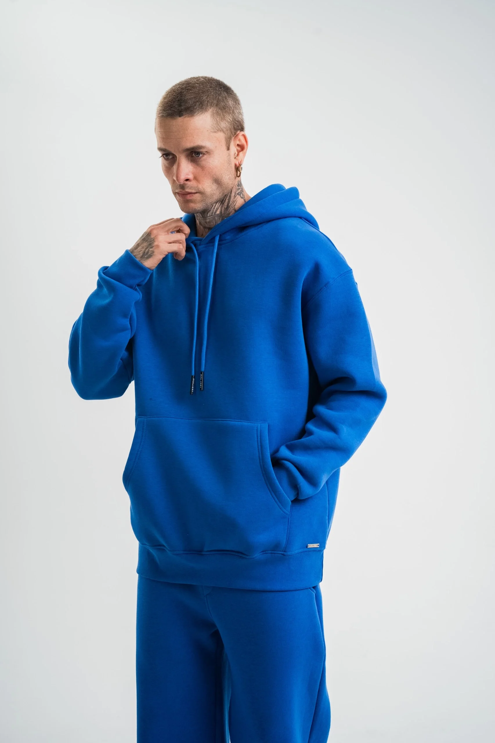 ERKEK Double Oversize Kapşonlu Basic SweatShirt - Mavi Görsel 6