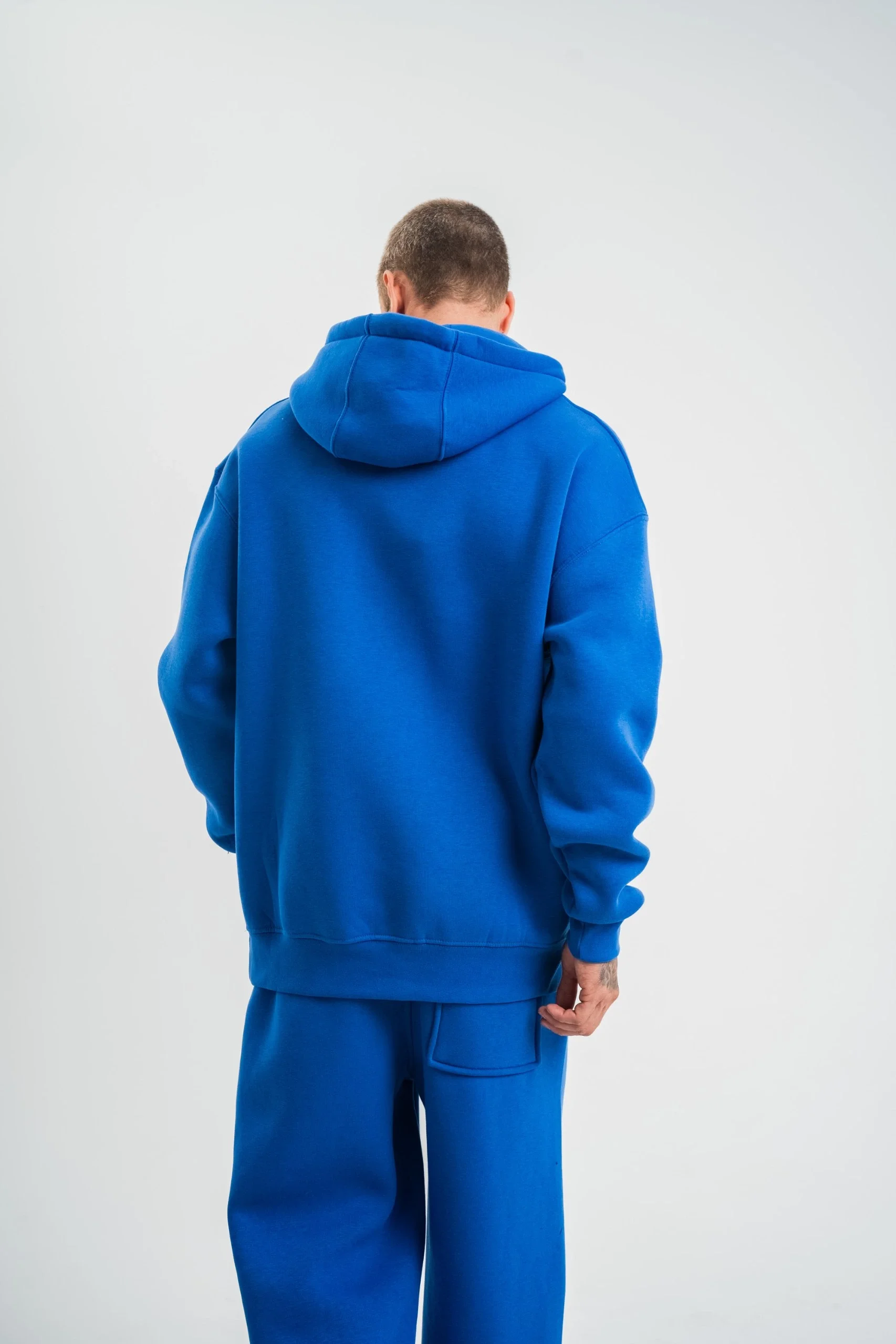 ERKEK Double Oversize Kapşonlu Basic SweatShirt - Mavi Görsel 2