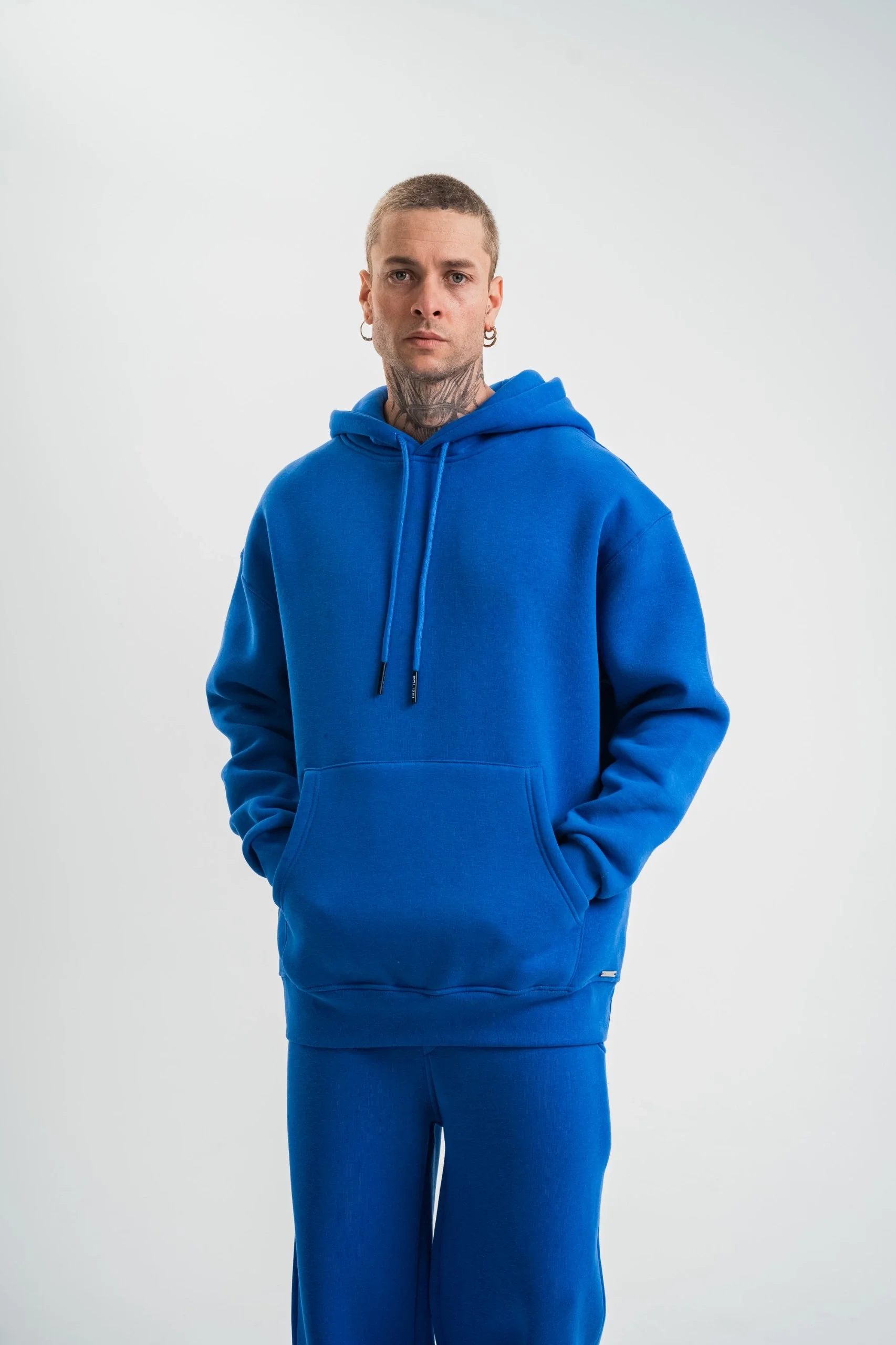 ERKEK Double Oversize Kapşonlu Basic SweatShirt - Mavi Görsel 4