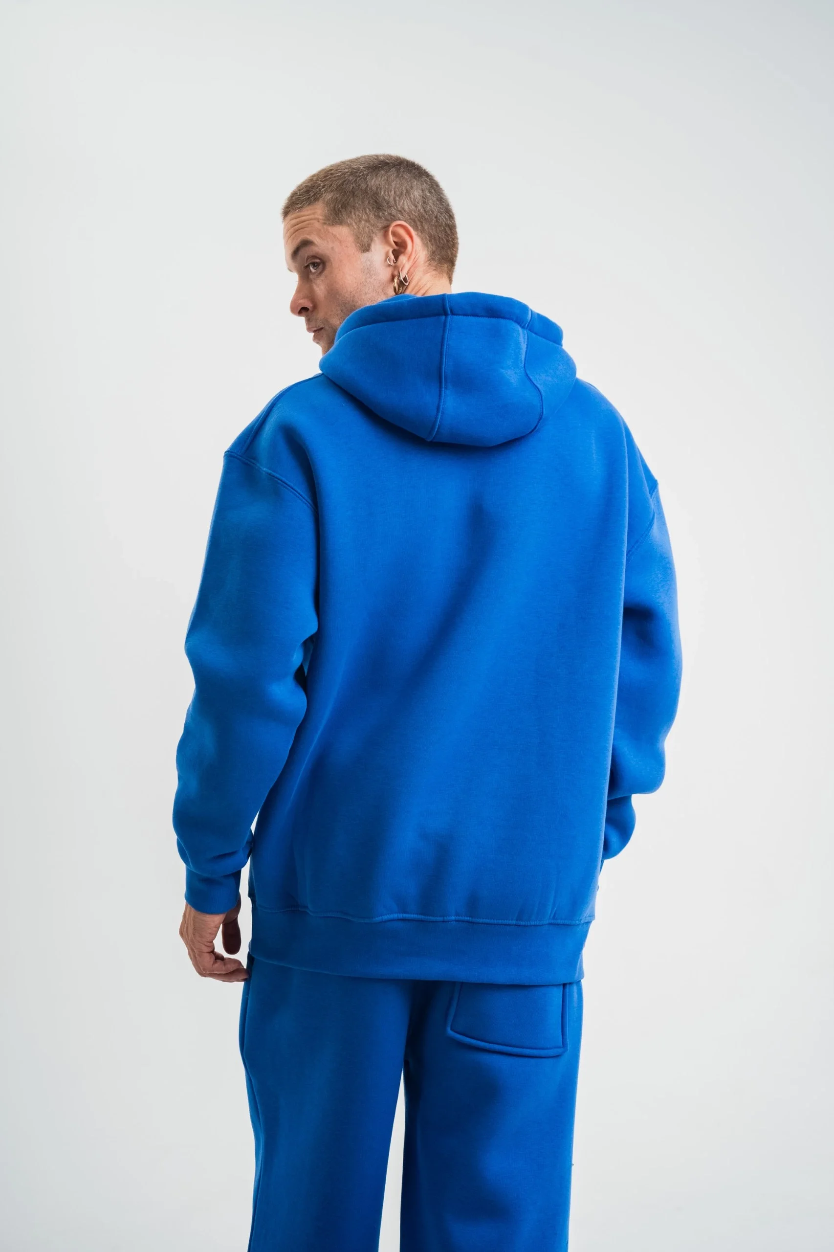 ERKEK Double Oversize Kapşonlu Basic SweatShirt - Mavi Görsel 5