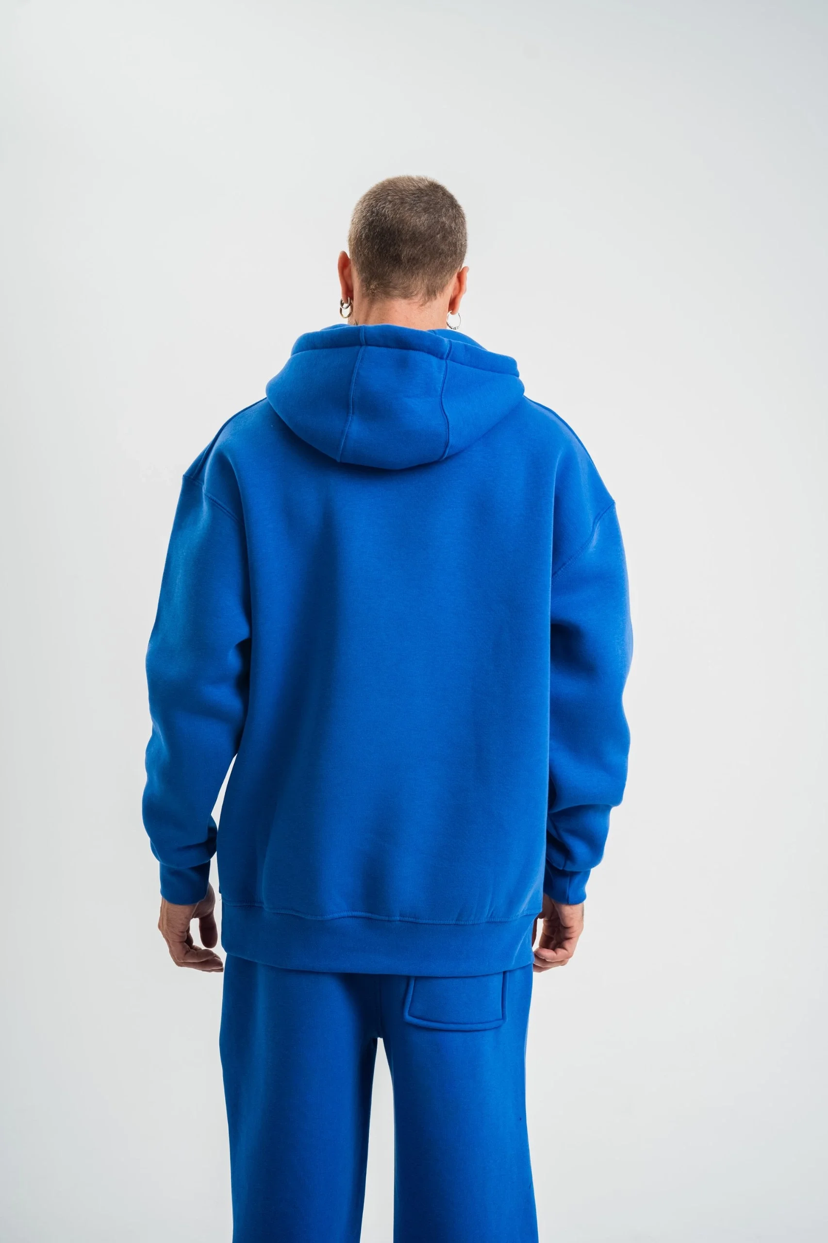 ERKEK Double Oversize Kapşonlu Basic SweatShirt - Mavi Görsel 7