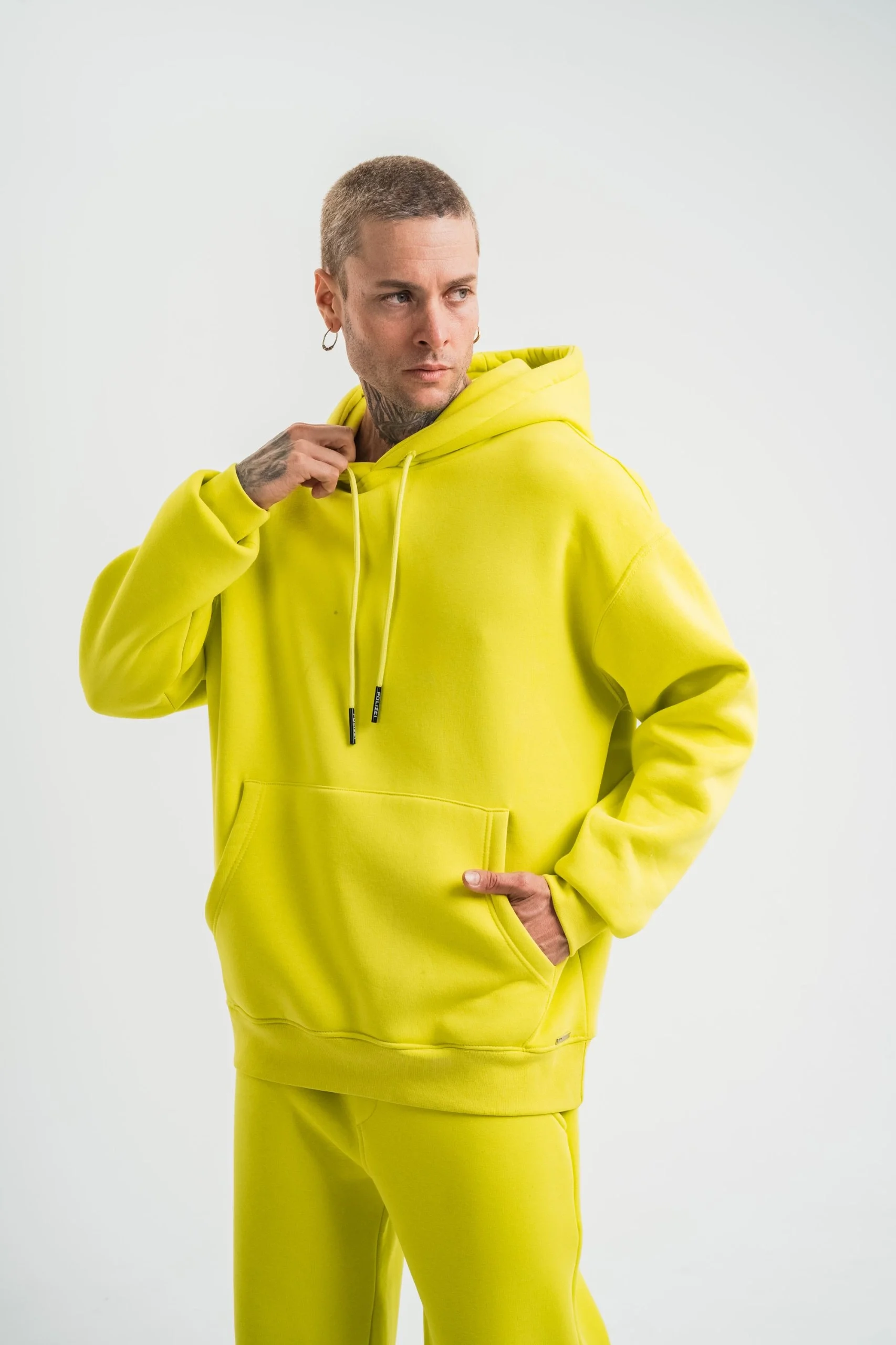 ERKEK Double Oversize Kapşonlu Basic SweatShirt - Sarı Görsel 5