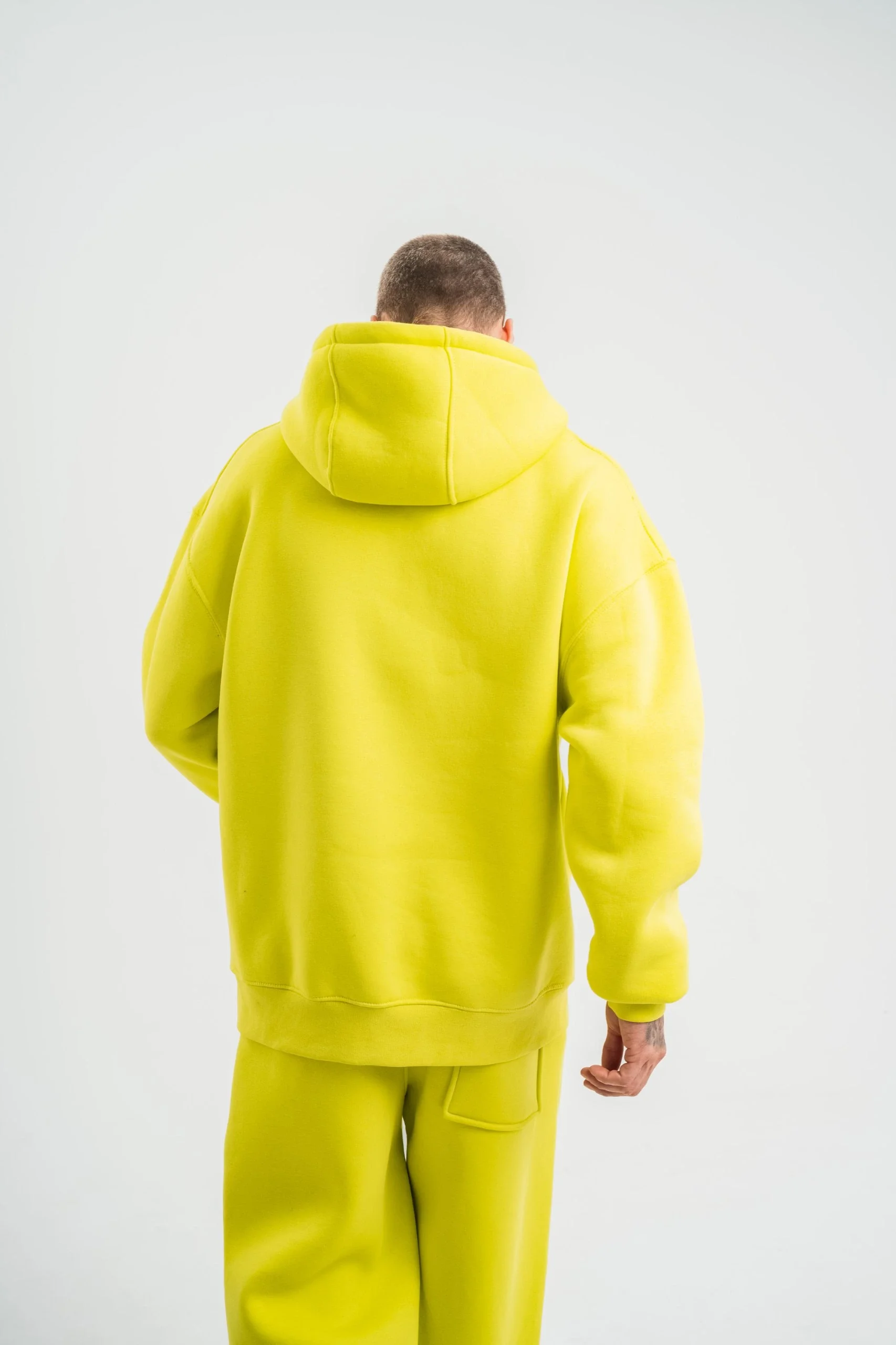 ERKEK Double Oversize Kapşonlu Basic SweatShirt - Sarı Görsel 2