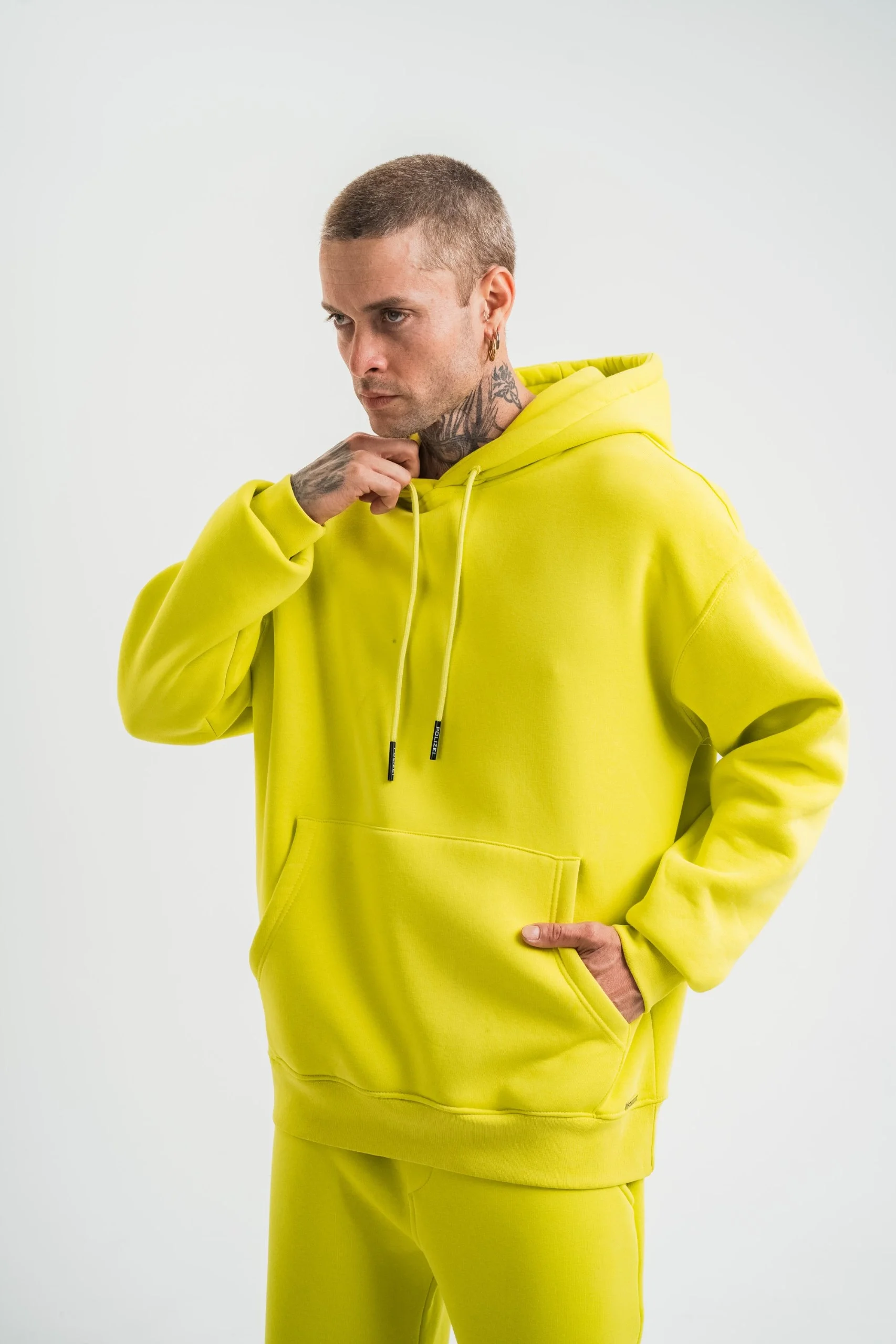 ERKEK Double Oversize Kapşonlu Basic SweatShirt - Sarı Görsel 3