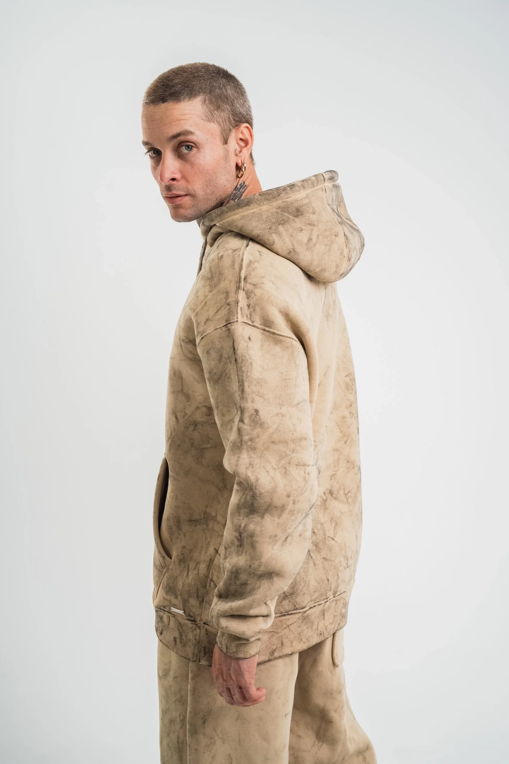 ERKEK Double Oversize Kapşonlu Yıkamalı SweatShirt - Bej Görsel 3