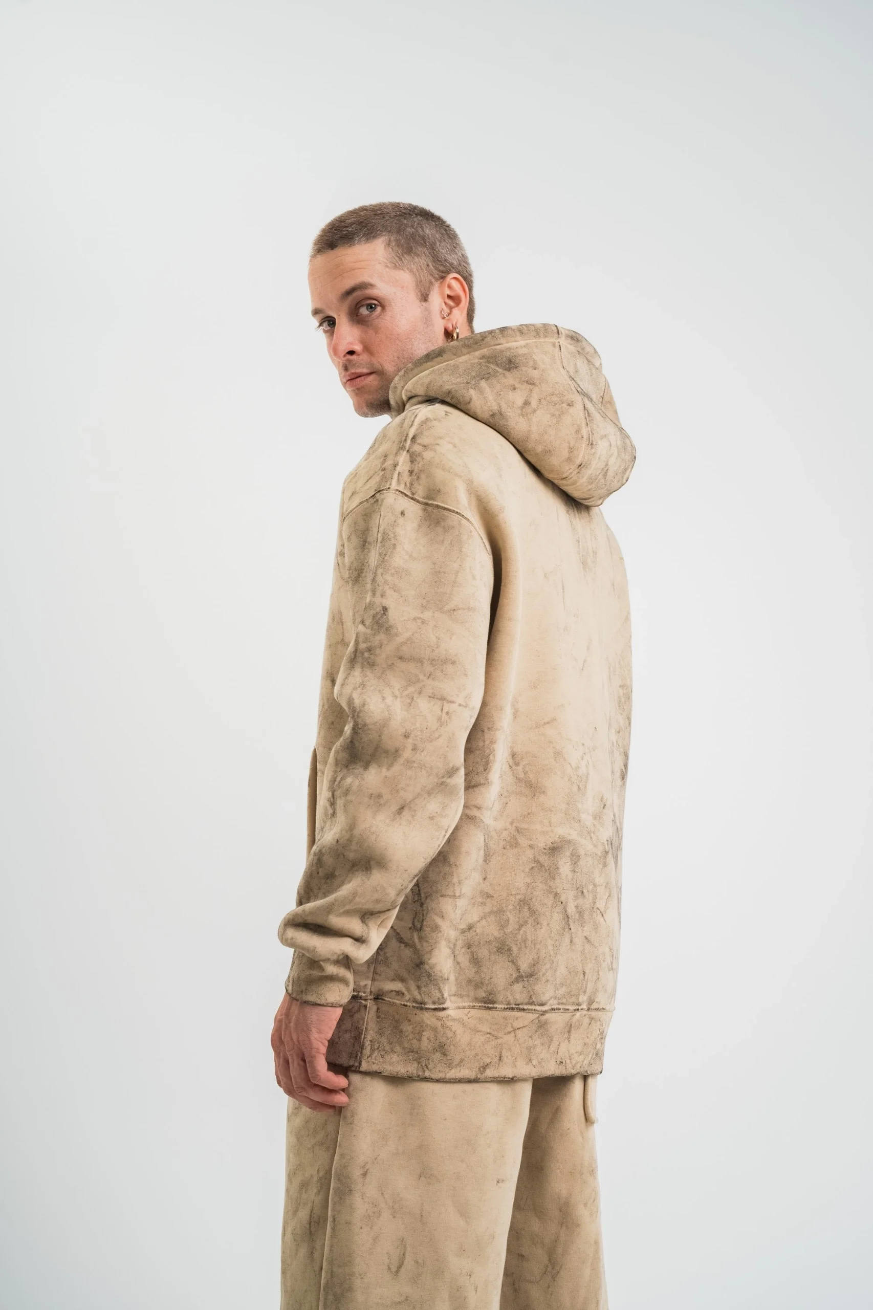 ERKEK Double Oversize Kapşonlu Yıkamalı SweatShirt - Bej Görsel 2