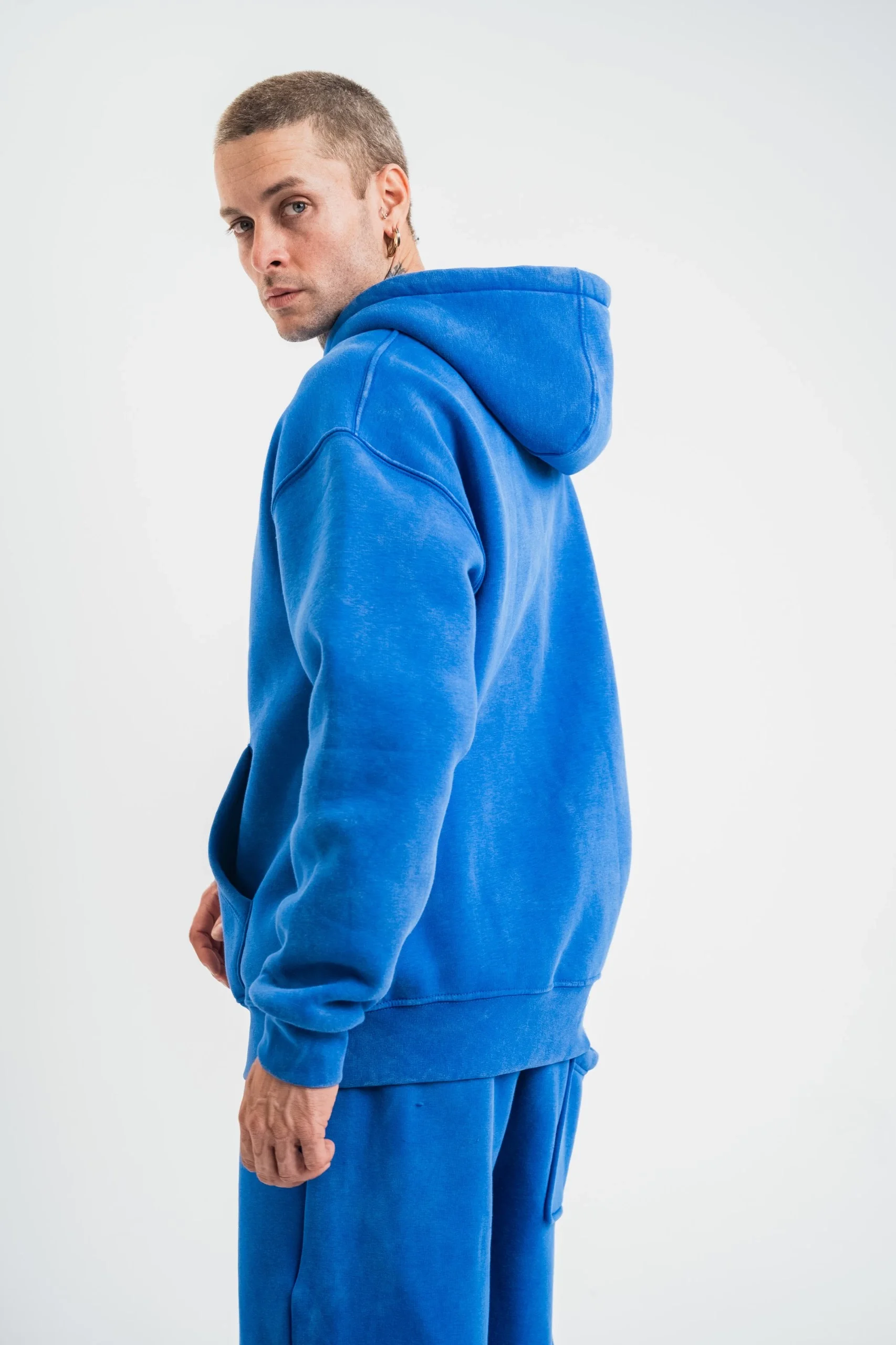 ERKEK Double Oversize Kapşonlu Yıkamalı SweatShirt - Mavi Görsel 3