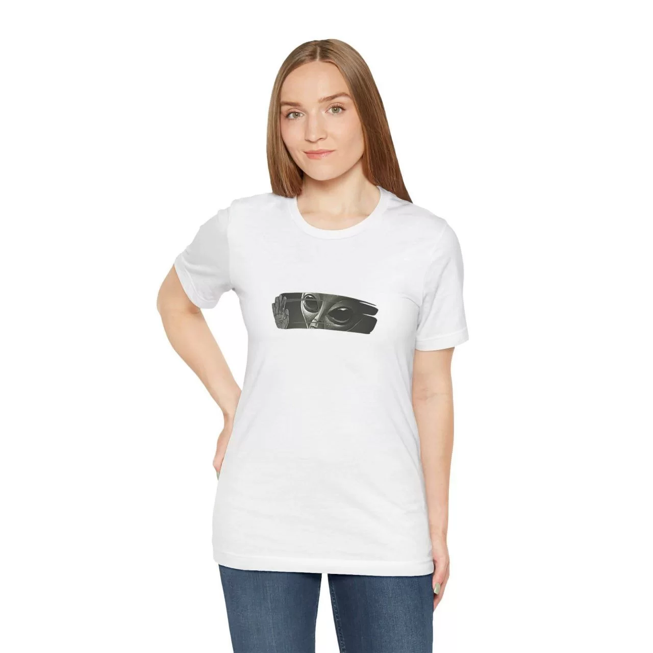 Unisex Kadın Bisiklet Yaka Baskılı T-Shirt - Beyaz