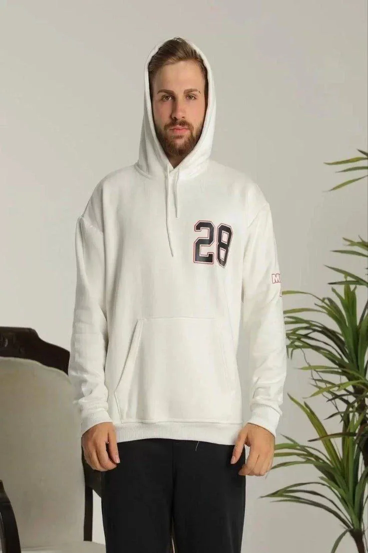 ERKEK Kapşonlu Baskılı Sweetshirt - Beyaz Görsel 2