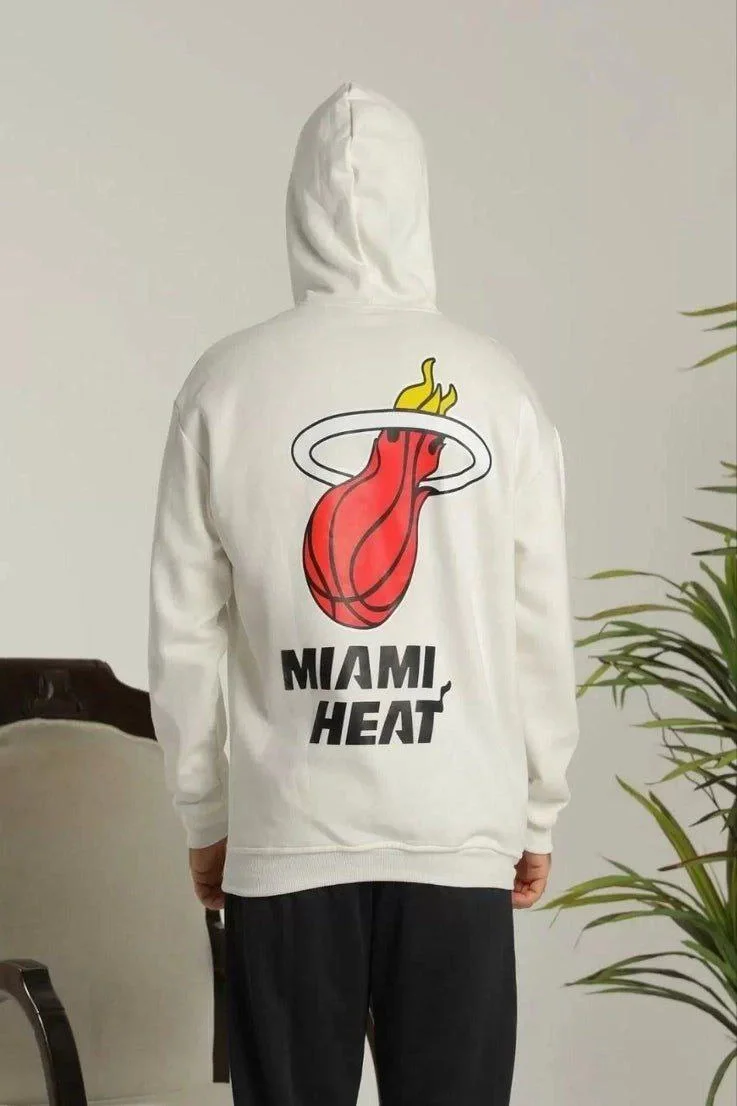ERKEK Kapşonlu Baskılı Sweetshirt - Beyaz