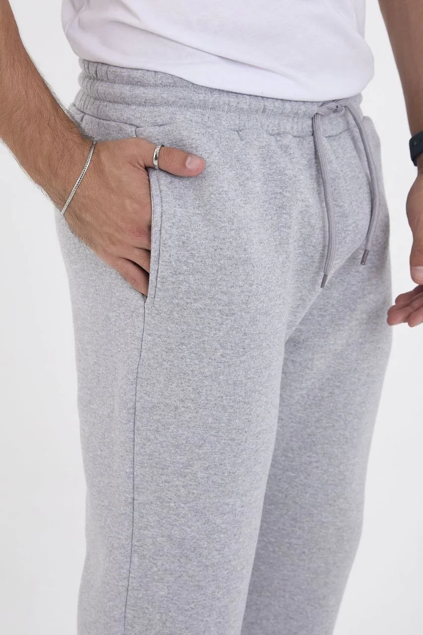 Erkek Üç İplik Basic Eşofman Boru Paça İpli Pantolon - Gri Görsel 8