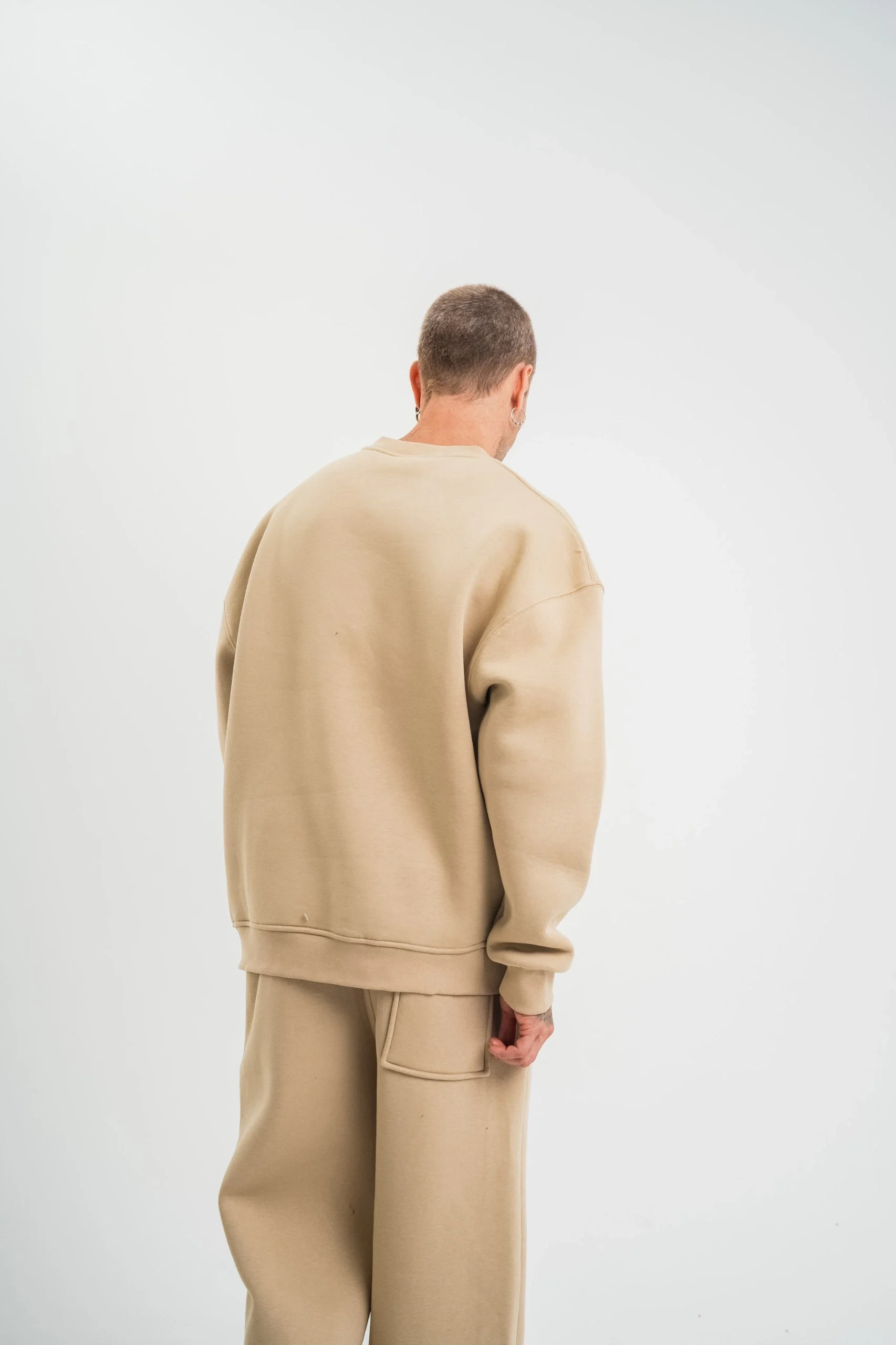 Uzun Kol Bisiklet Yaka Basic SweatShirt - Bej Görsel 2