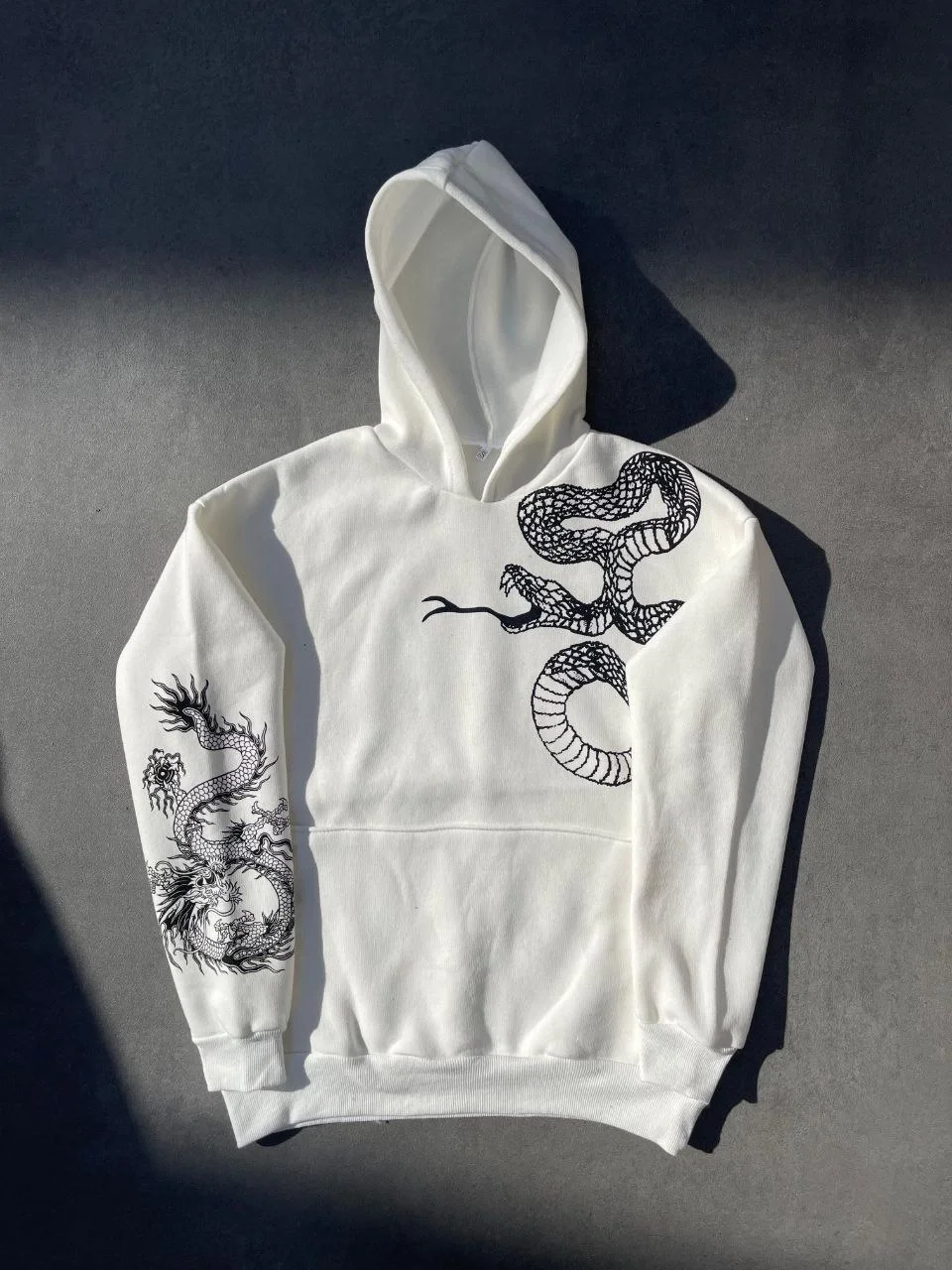 Uzun Kol Kapüşonlu Baskılı SweatShirt - Beyaz