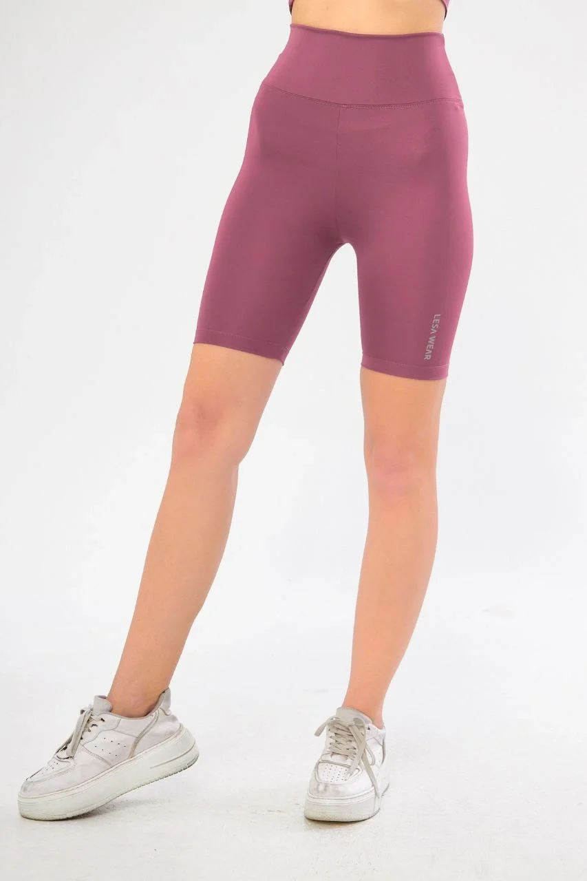 Yüksek Bel Biker Sporcu Şort - Gül Kurusu