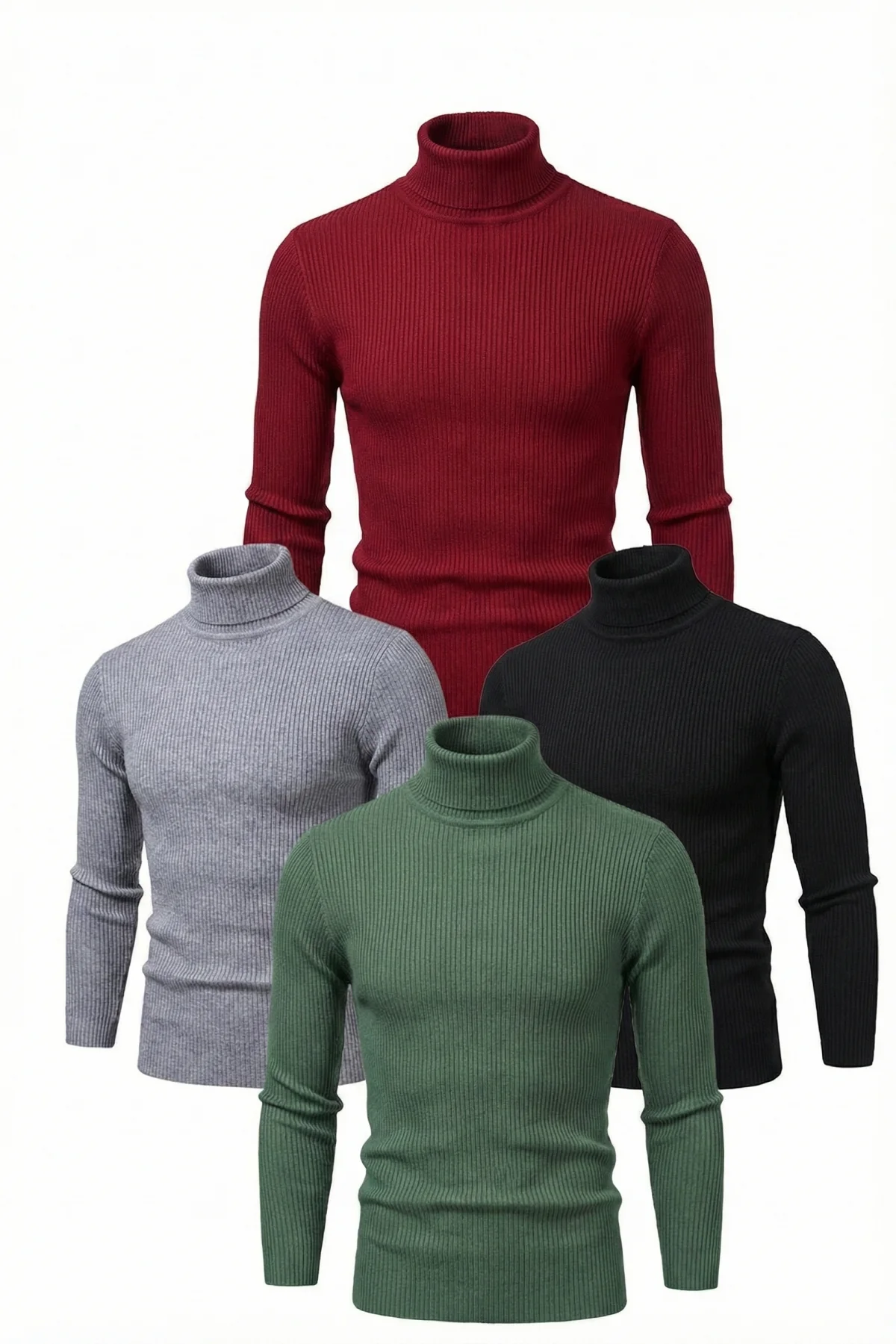 4lü Siyah, Bordo, Gri, Haki Unisex Kaşkorse Boğazlı Full Likralı Fitilli Body Kazak