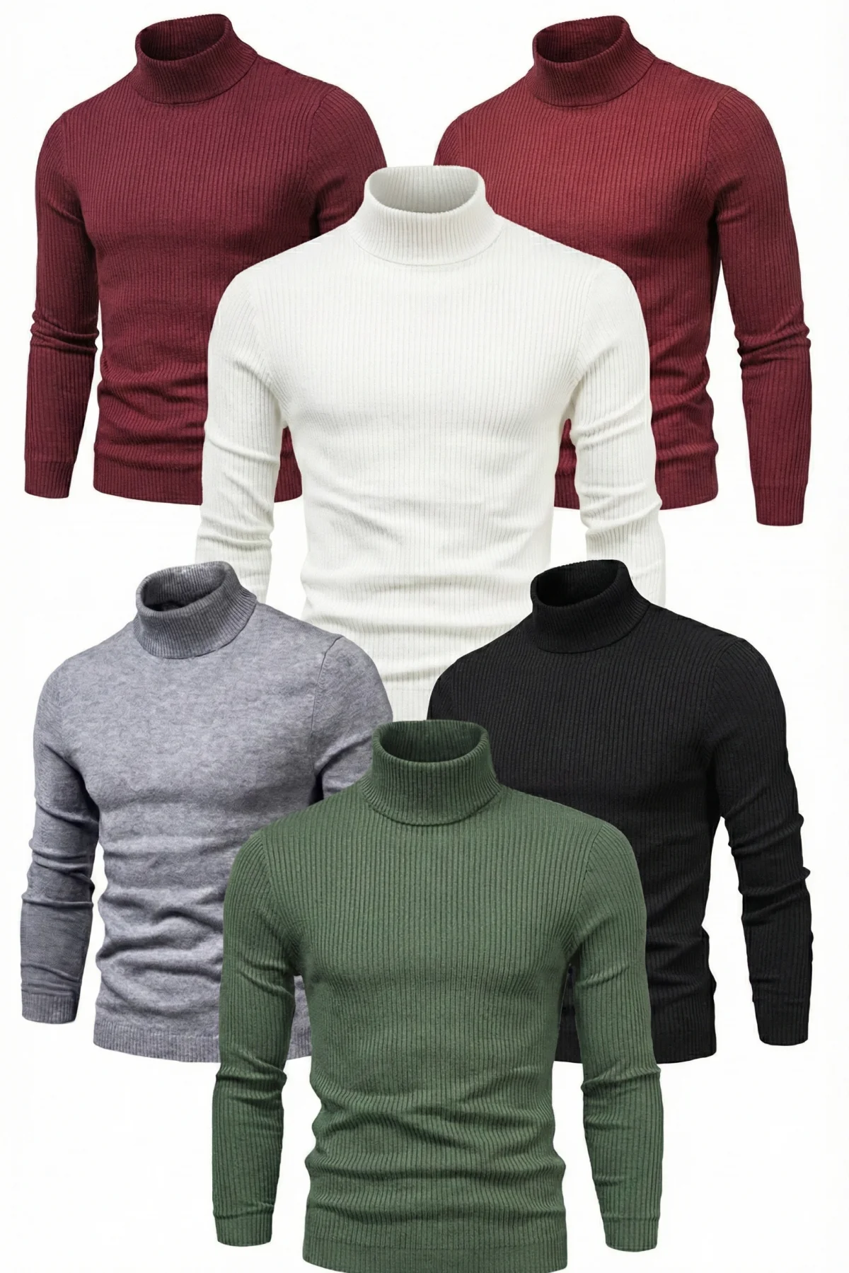 6lı Siyah, Beyaz, Bordo, Gri, Haki Unisex Kaşkorse Boğazlı Full Likralı Fitilli Body Kazak